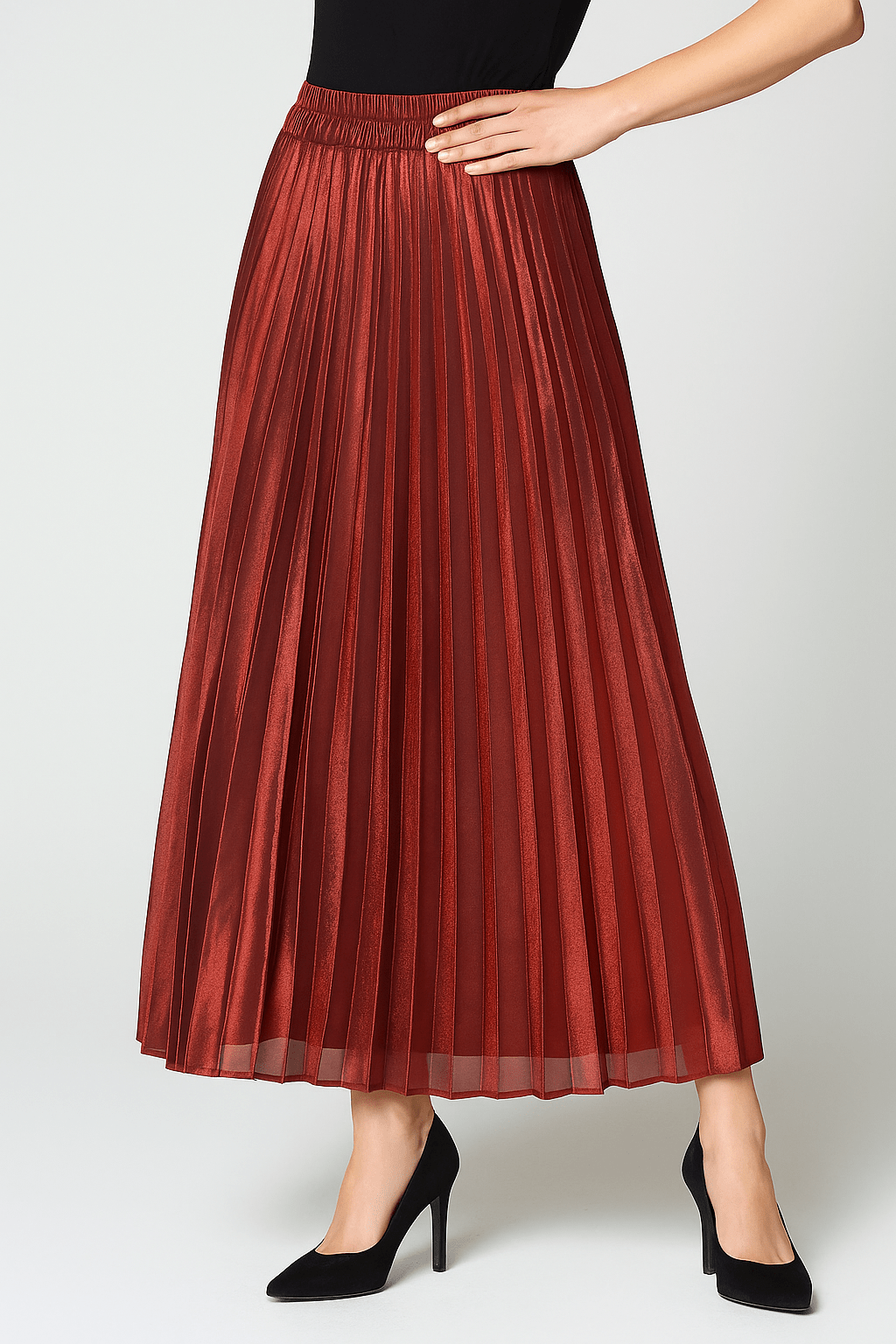Damesrokken : Vrouwen Plissé Lange Rok Rood - Elegante Plissé Rok voor een Stijlvolle Look in van Vanda Liamo