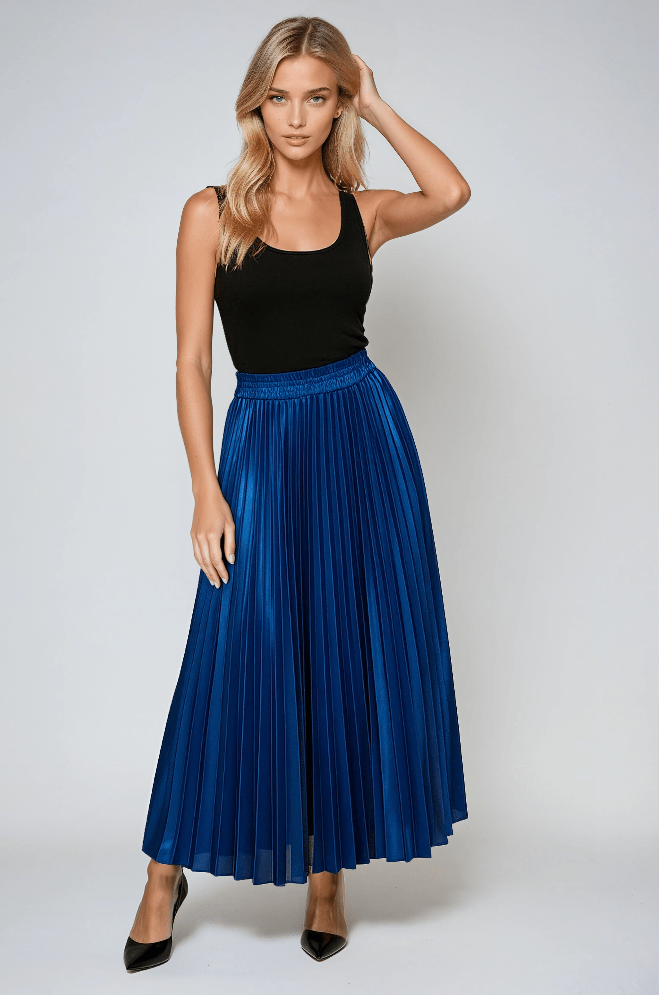 Damesrokken : Vrouwen Plissé Rok Blauw - Elegante Lange Rok voor Elke Gelegenheid in van Vanda Liamo