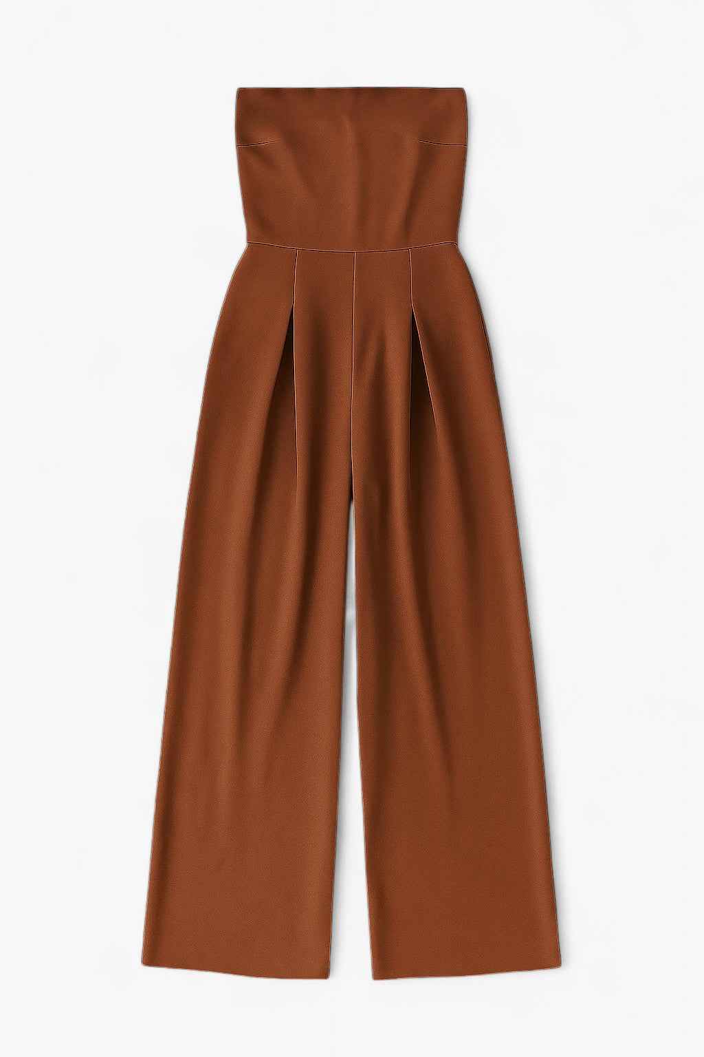 Dames Jumpsuits & Rompers : Strapless Jumpsuit met Wijde Pijpen – Tijdloze Elegantie in Rostbruin in Rostbruin van Vanda Liamo