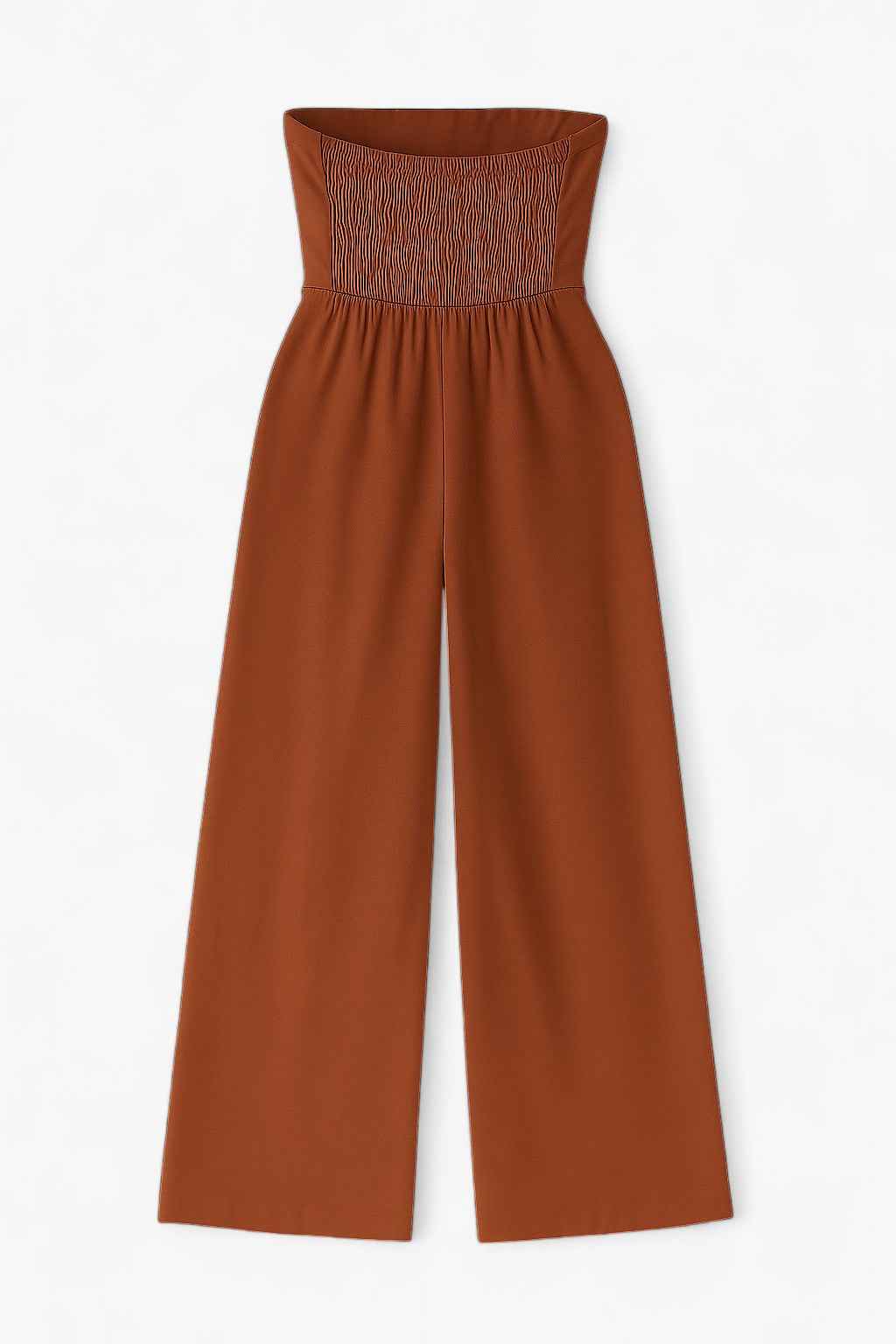 Dames Jumpsuits & Rompers : Strapless Jumpsuit met Wijde Pijpen – Tijdloze Elegantie in Rostbruin in van Vanda Liamo