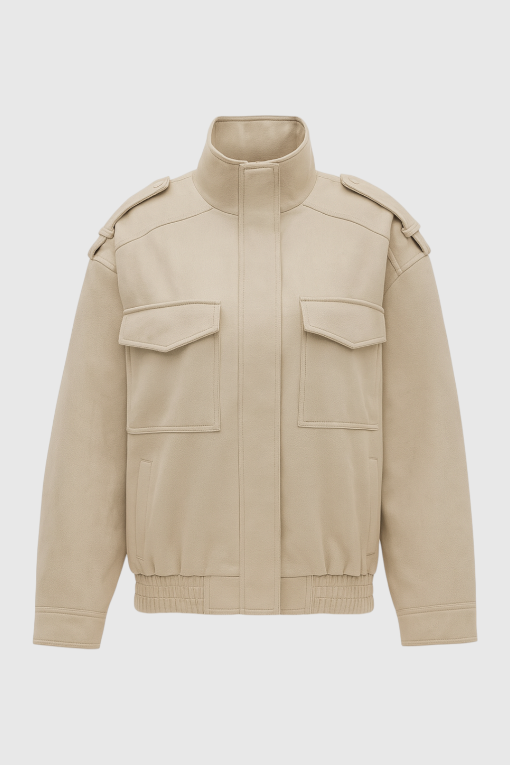 Beige Bomberjack met Opstaande Kraag