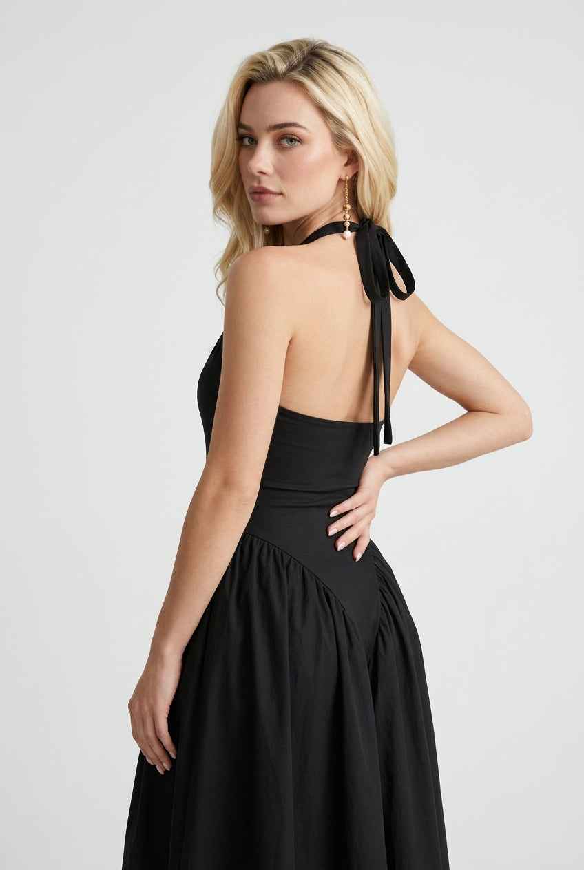Black Contour Midi Dress – Timeless Slim Fit Dress for Evening & Formal Wear