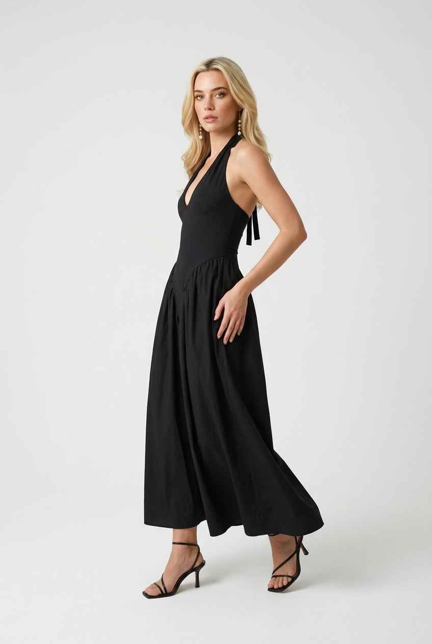 Black Contour Midi Dress – Timeless Slim Fit Dress for Evening & Formal Wear