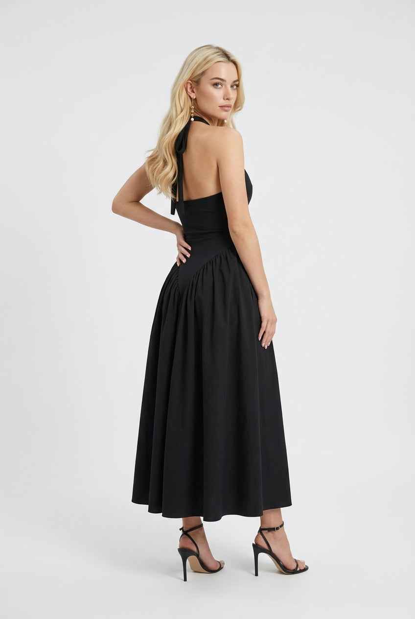 Black Contour Midi Dress – Timeless Slim Fit Dress for Evening & Formal Wear