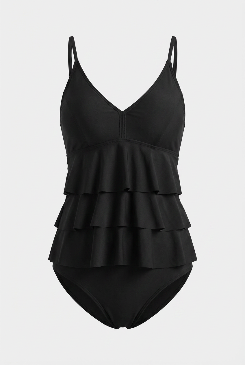 Black Ruffle Bikini Set - Chic Solid Two Piece Swimsuit