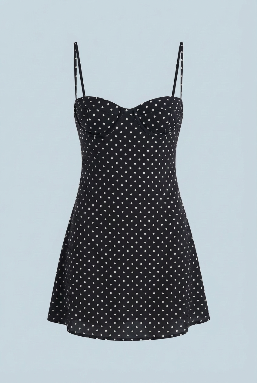 Black & White Polka Dot Mini Dress – Chic Open-Back Halter