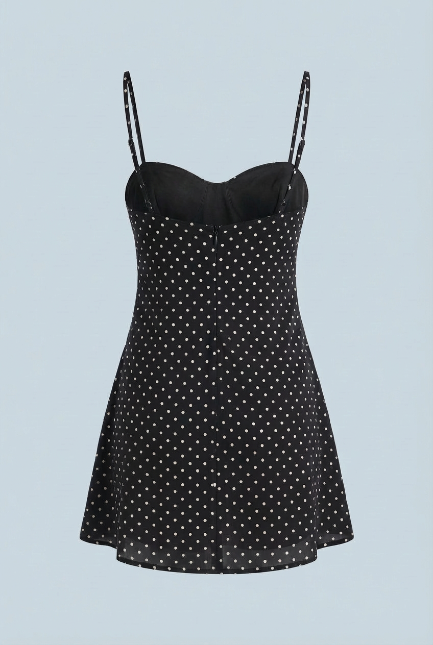 Black & White Polka Dot Mini Dress – Chic Open-Back Halter