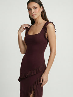 Brown Summer Maxi Dress - Sexy Open Back and High Slit