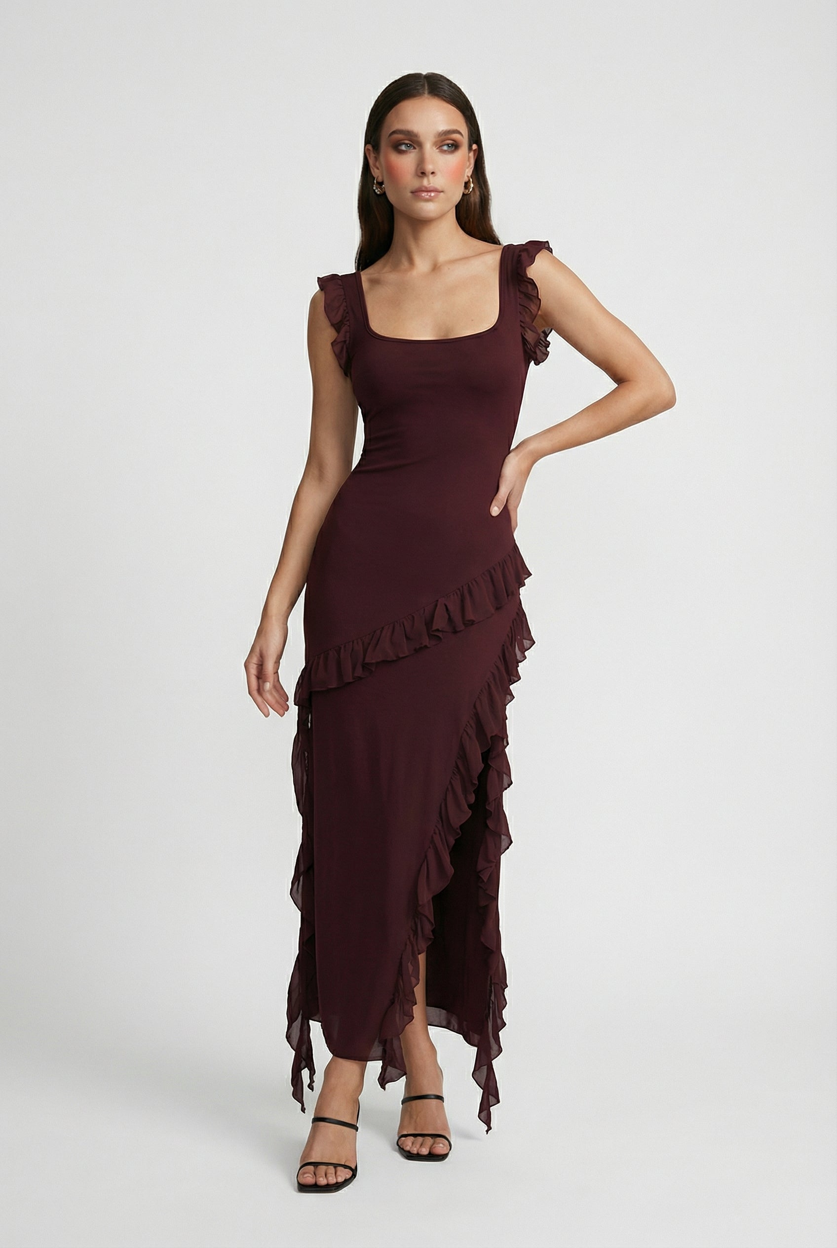 Brown Elegant Summer Maxi Dress – Sexy Open Back and High Slit