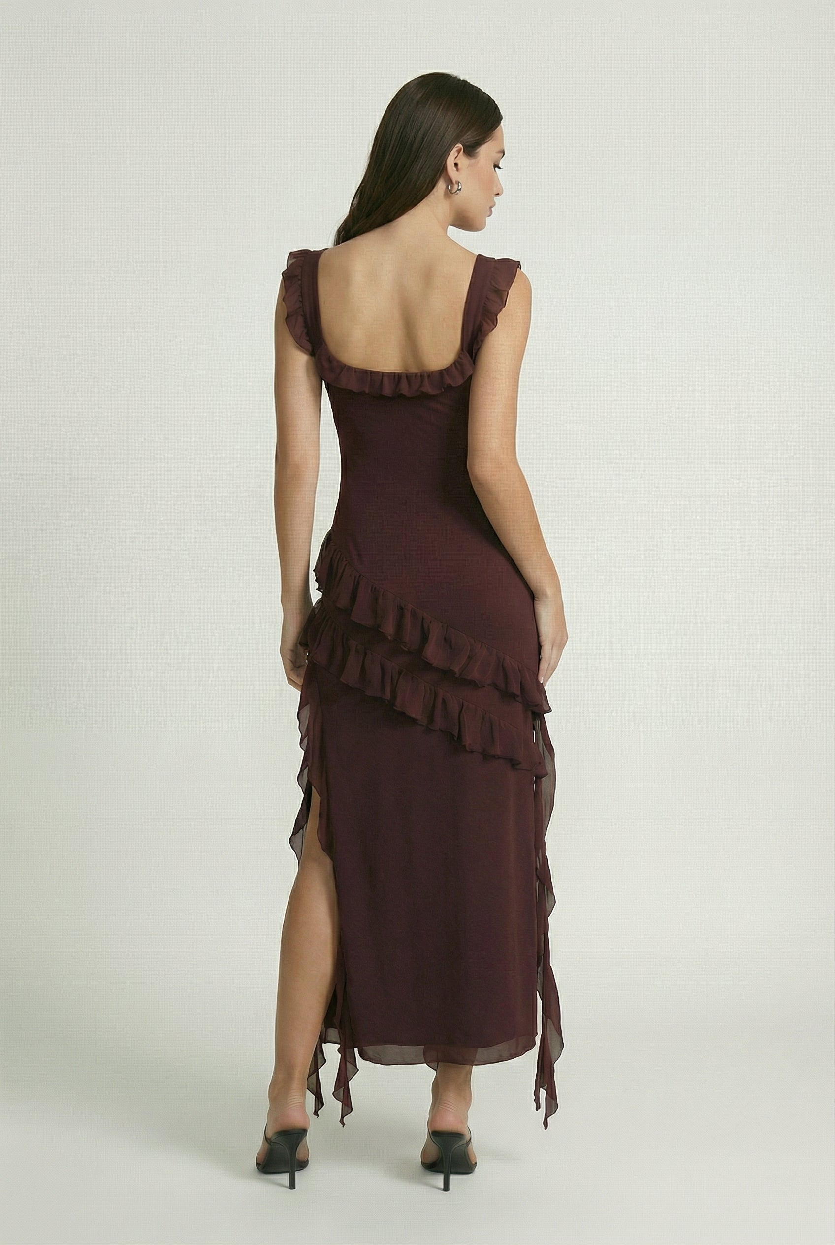 Brown Elegant Summer Maxi Dress – Sexy Open Back and High Slit