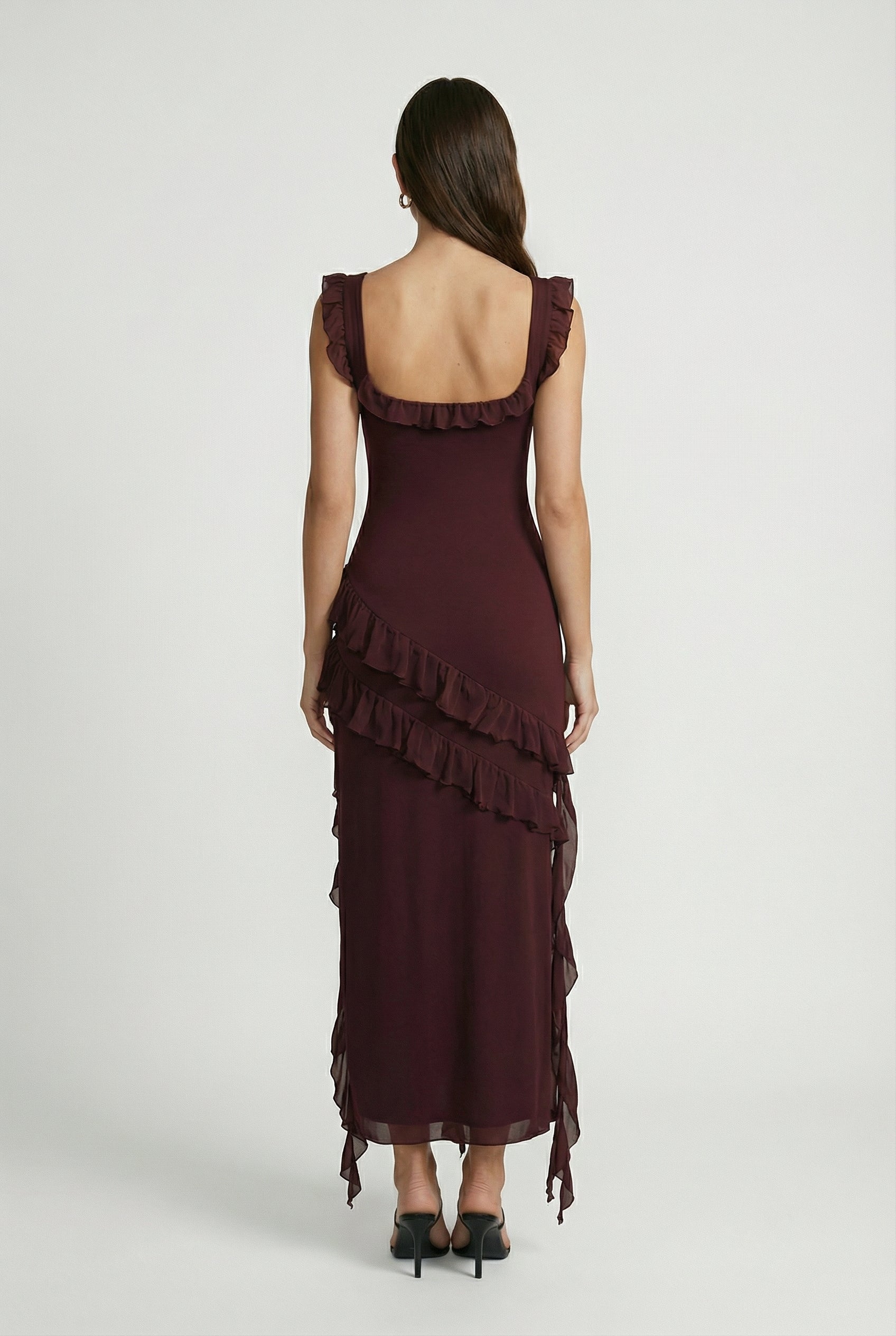 Brown Elegant Summer Maxi Dress – Sexy Open Back and High Slit