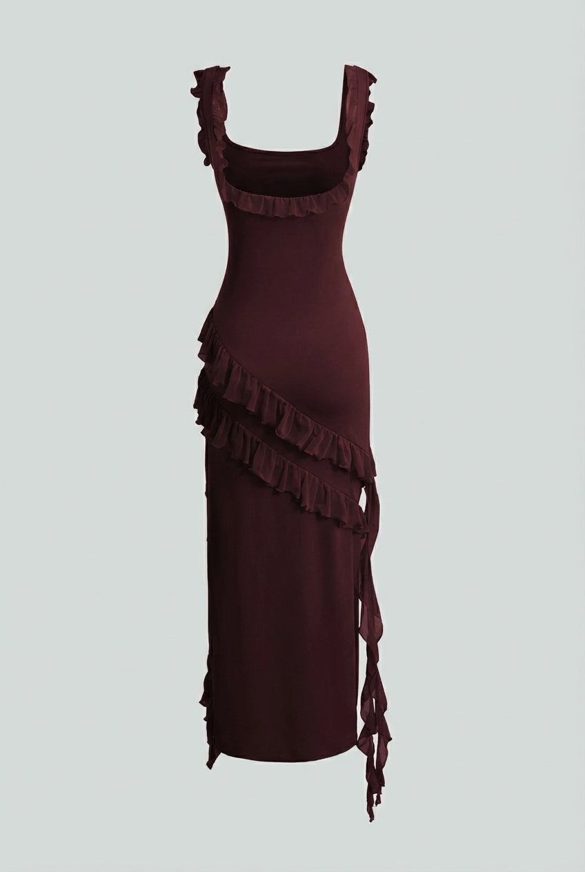 Brown Elegant Summer Maxi Dress – Sexy Open Back and High Slit