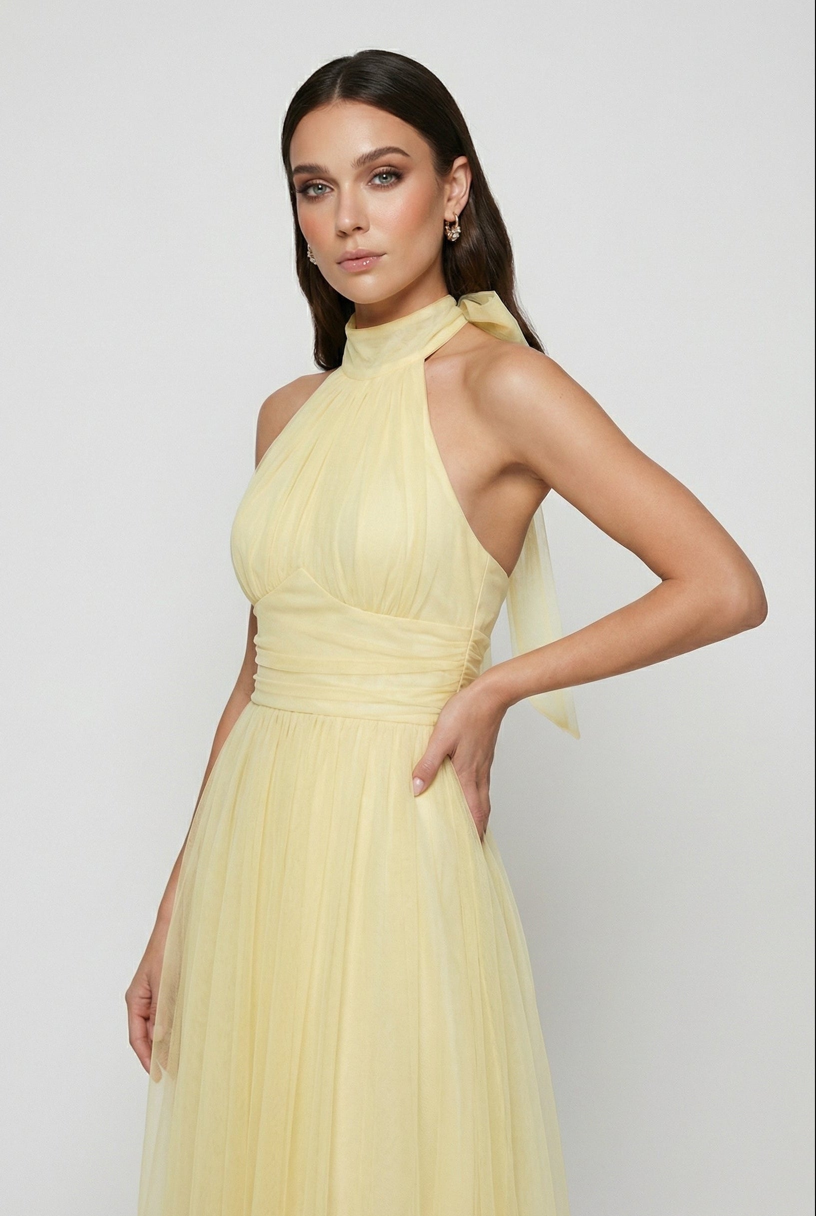 Yellow High Neck Midi Dress