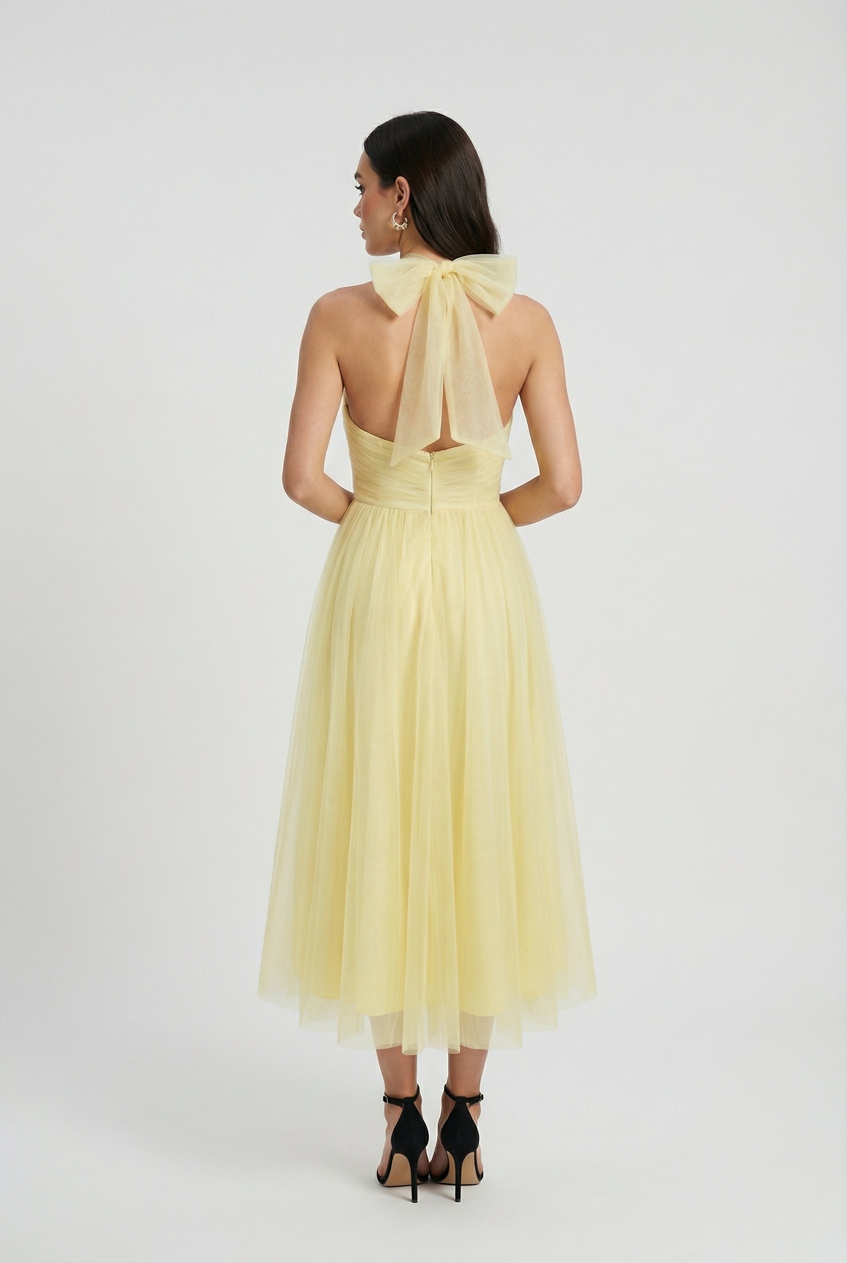Yellow High Neck Midi Dress