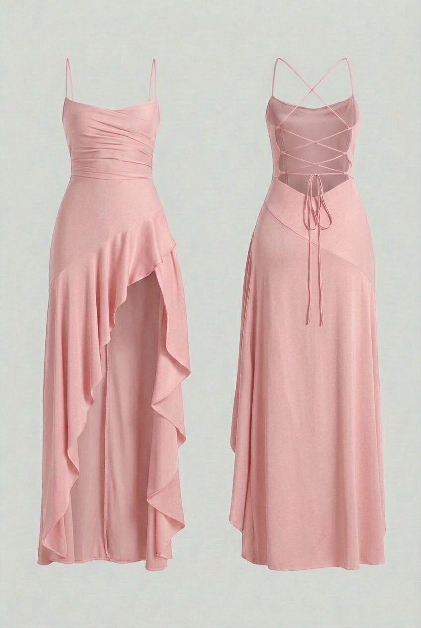 Pink Asymmetric Hem Maxi Dress