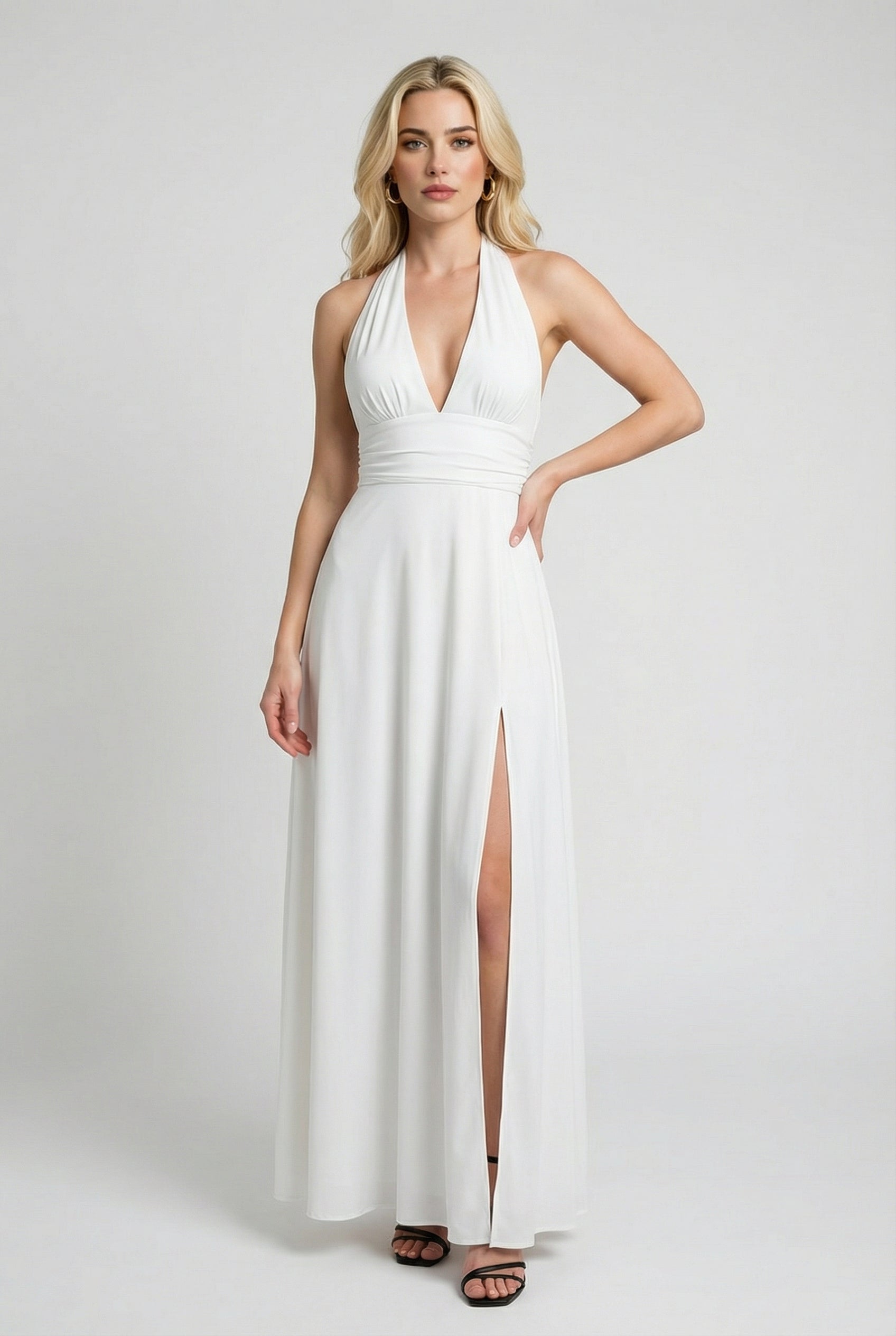 White Backless Maxi Dress for Women