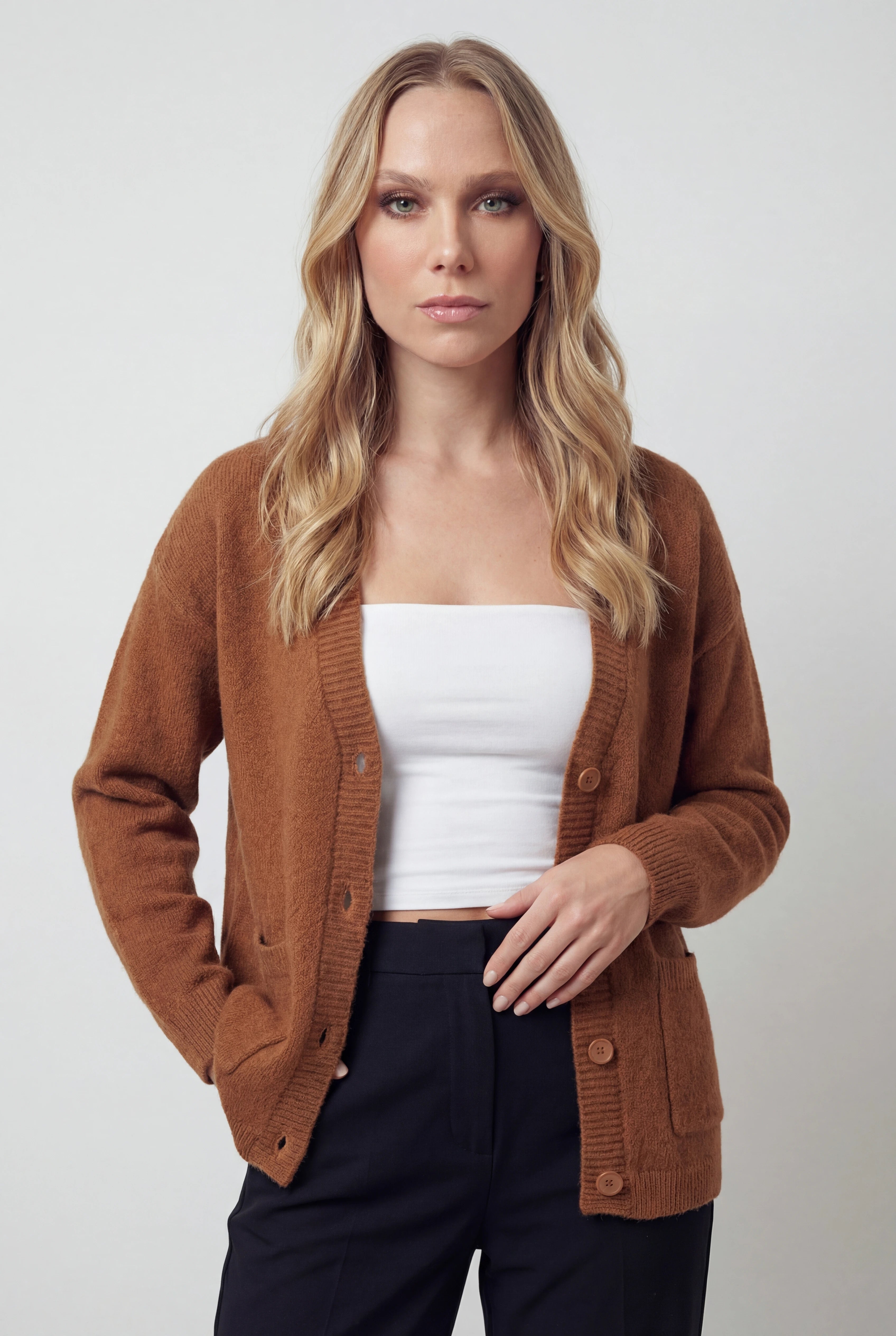 Dames Bruin V-hals Gebreid Vestje