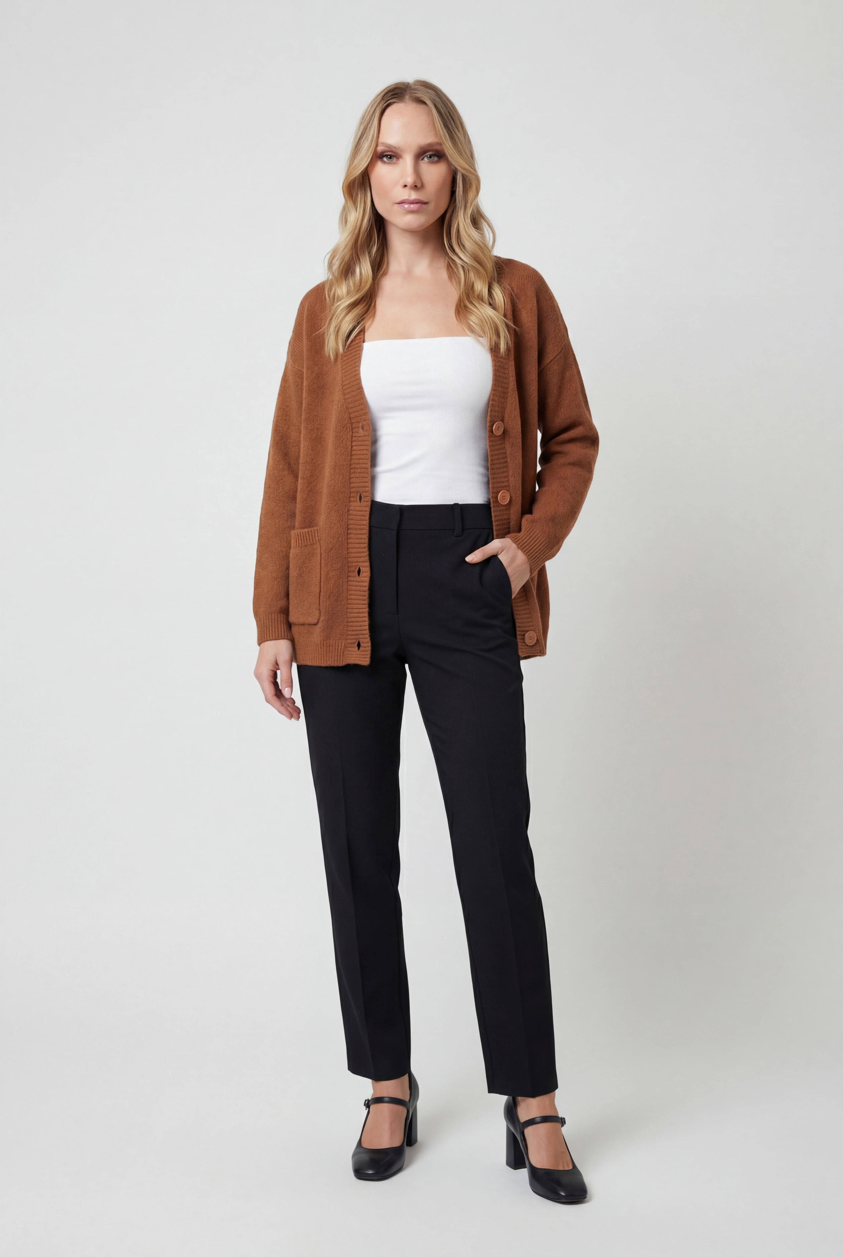 Dames Bruin V-hals Gebreid Vestje