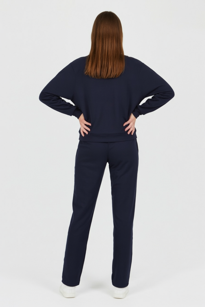 Dames Casual Donkerblauw Sweatshirt Broek Set