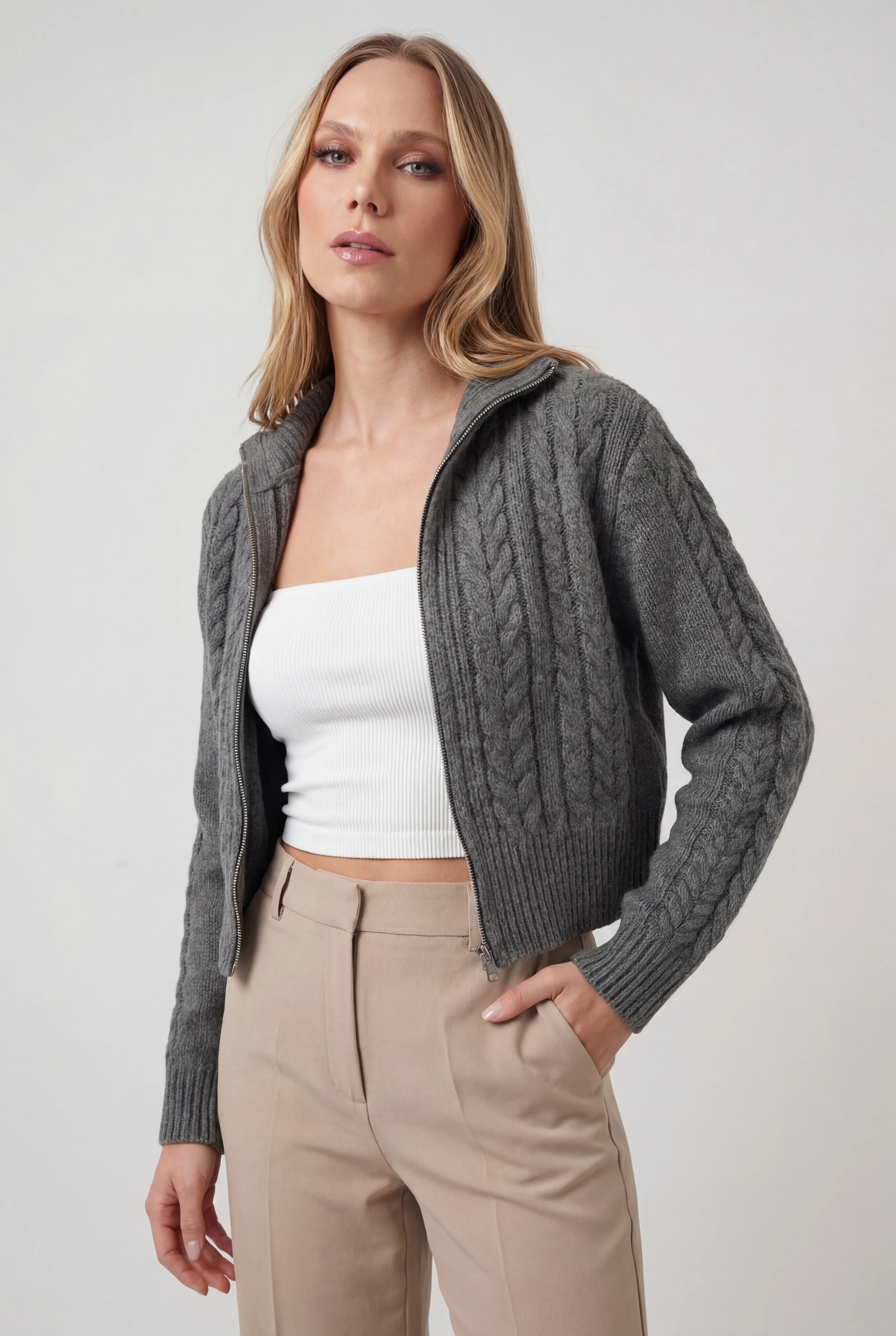 Women's Casual Dark Gray Knit Cardigan