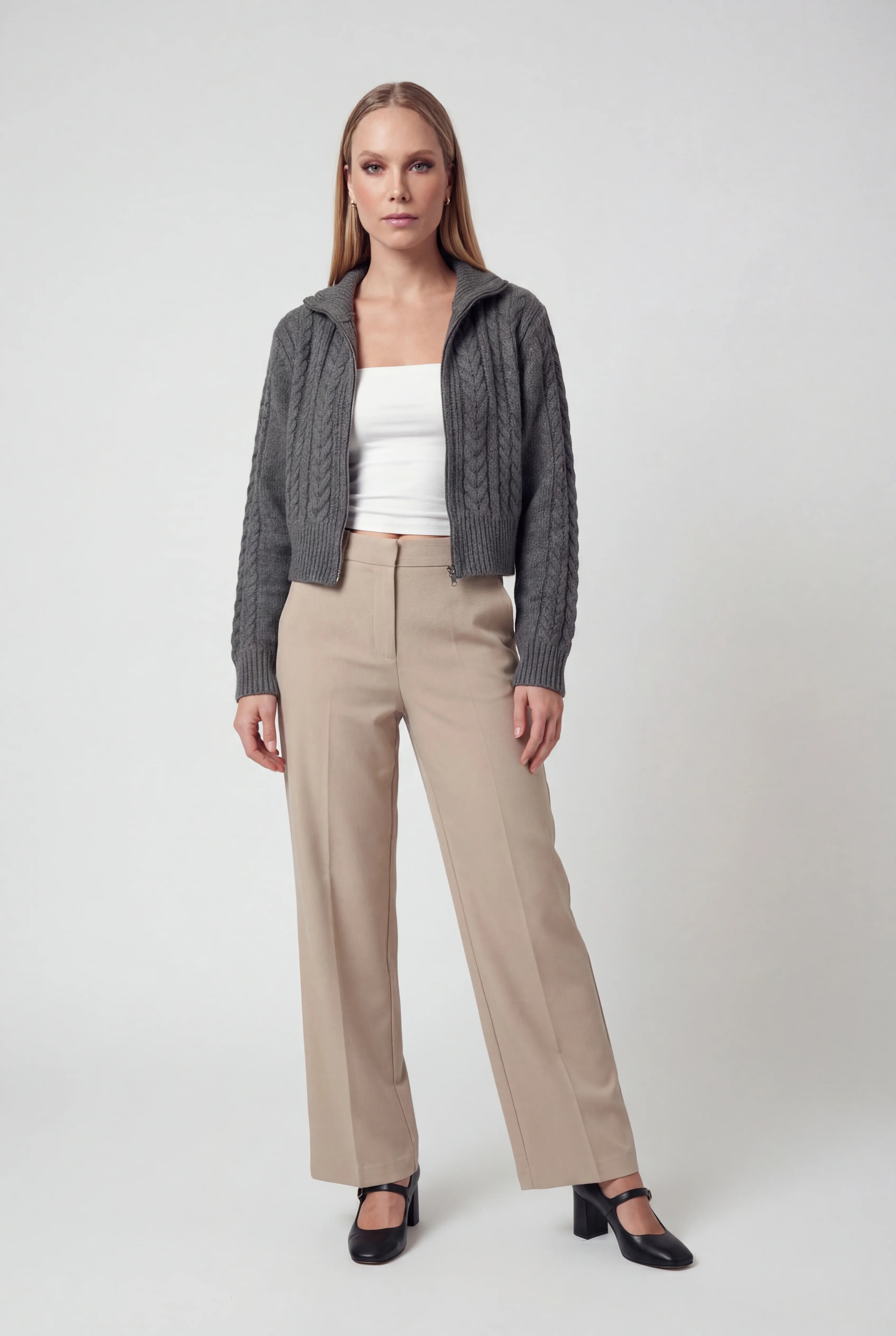 Women's Casual Dark Gray Knit Cardigan