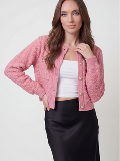 Damski casualowy różowy sweter kardigan
