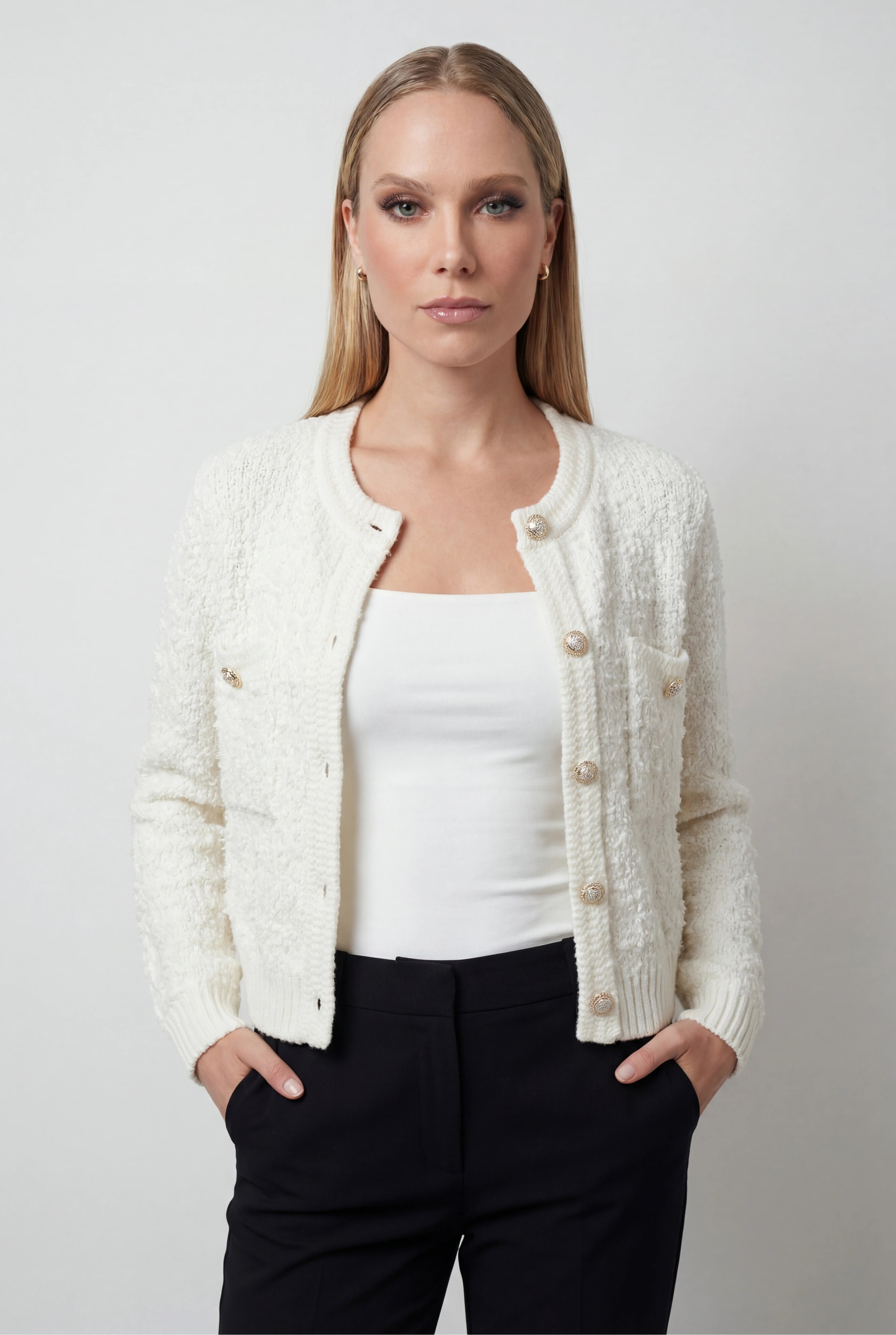 Women's Casual White Knit Cardigan