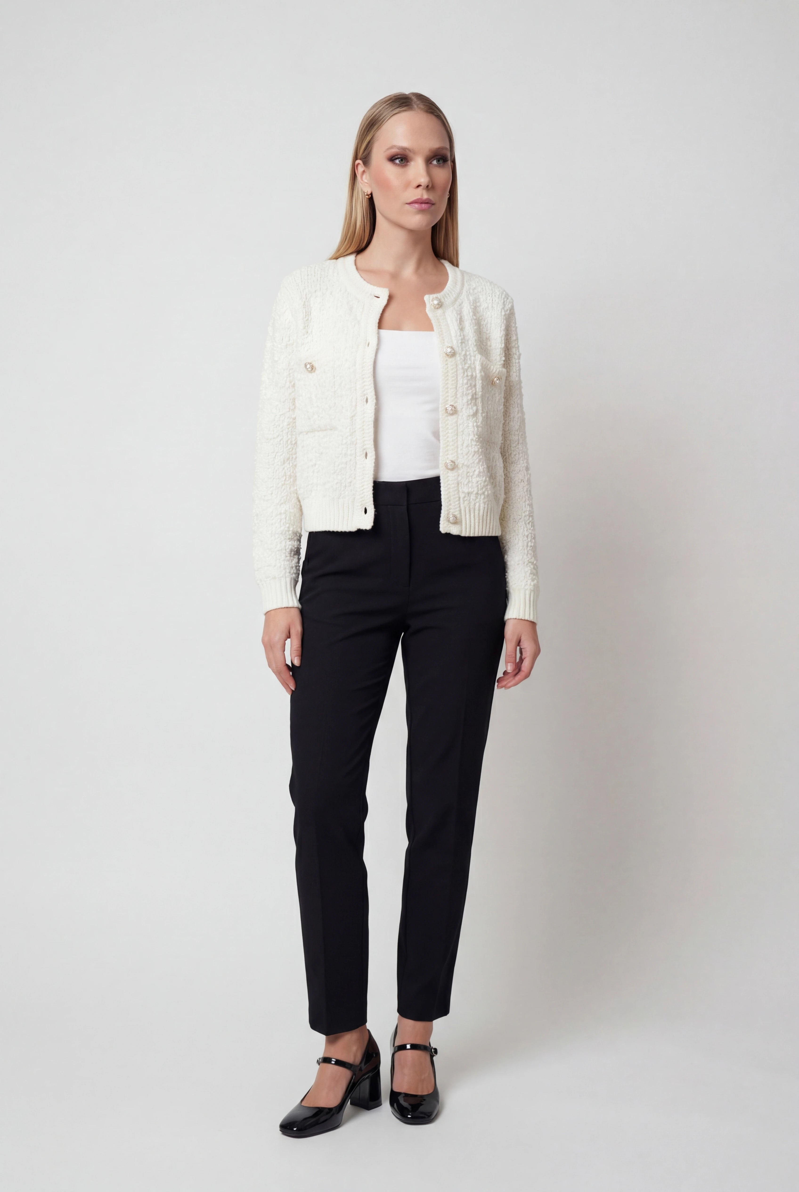 Women's Casual White Knit Cardigan