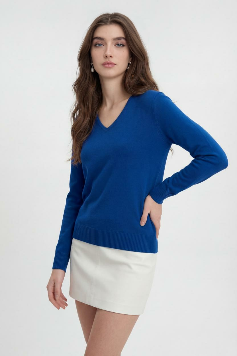 Dames Donkerblauw V-hals Trui