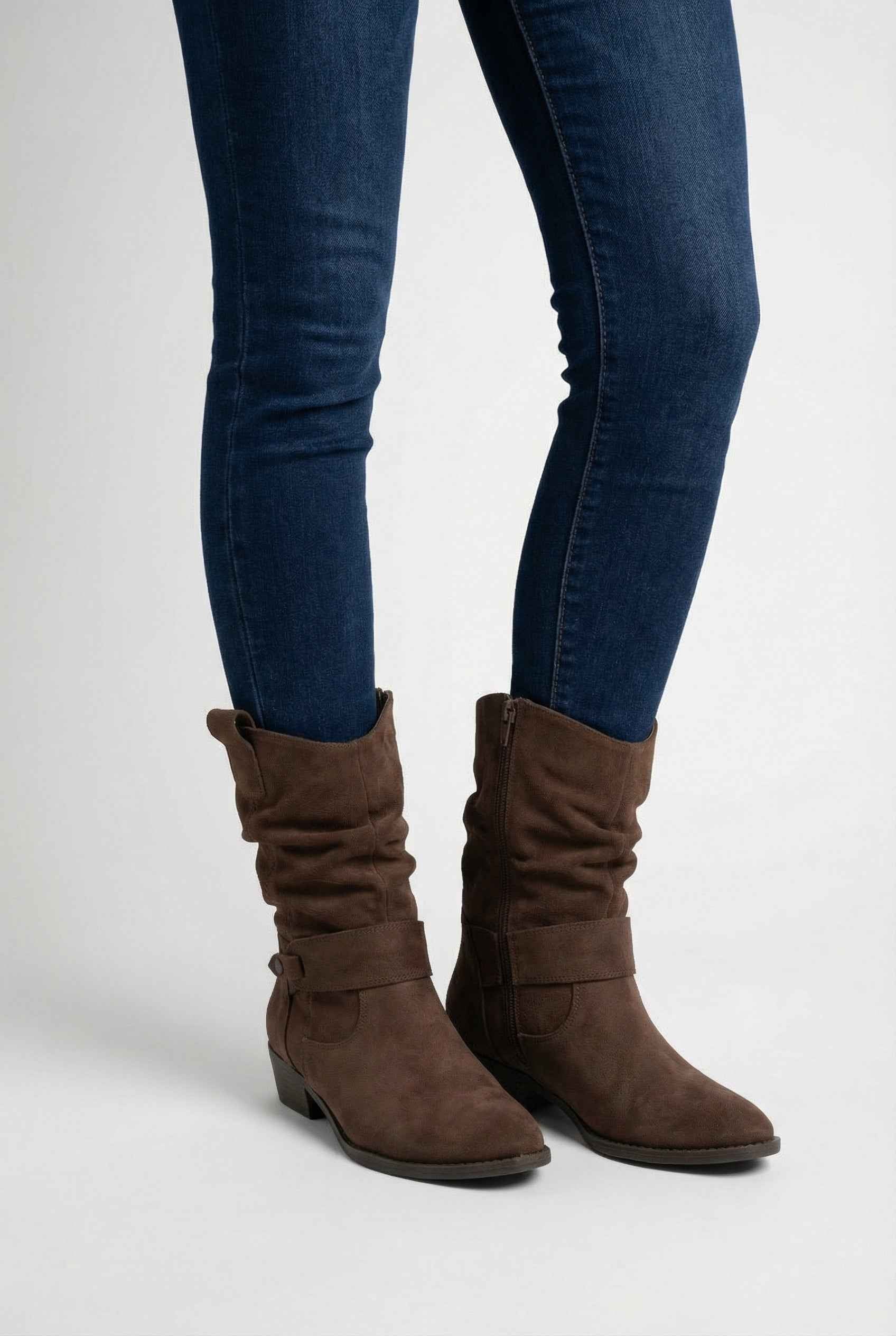 Dames Donkerbruin Retro Suede Enkellaarsjes