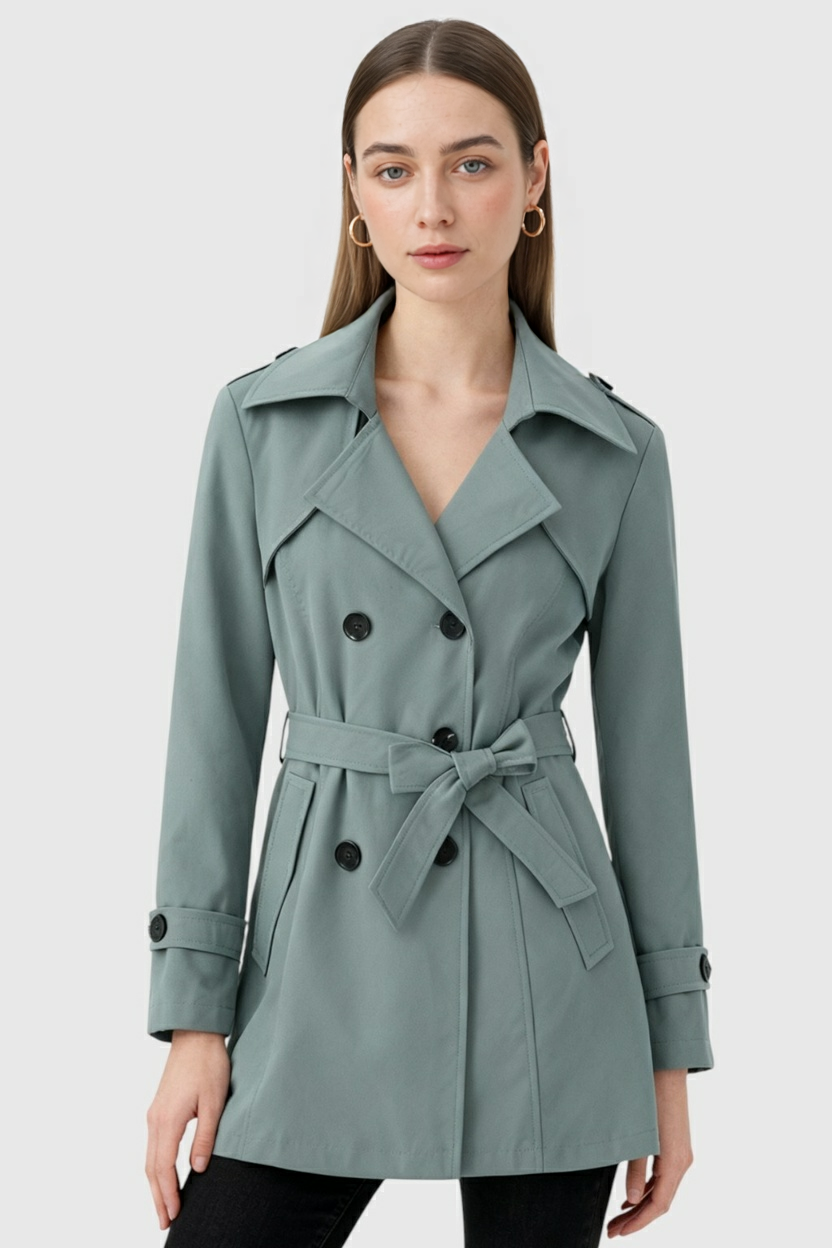 Dames Donkergroen Halflange Trenchcoat