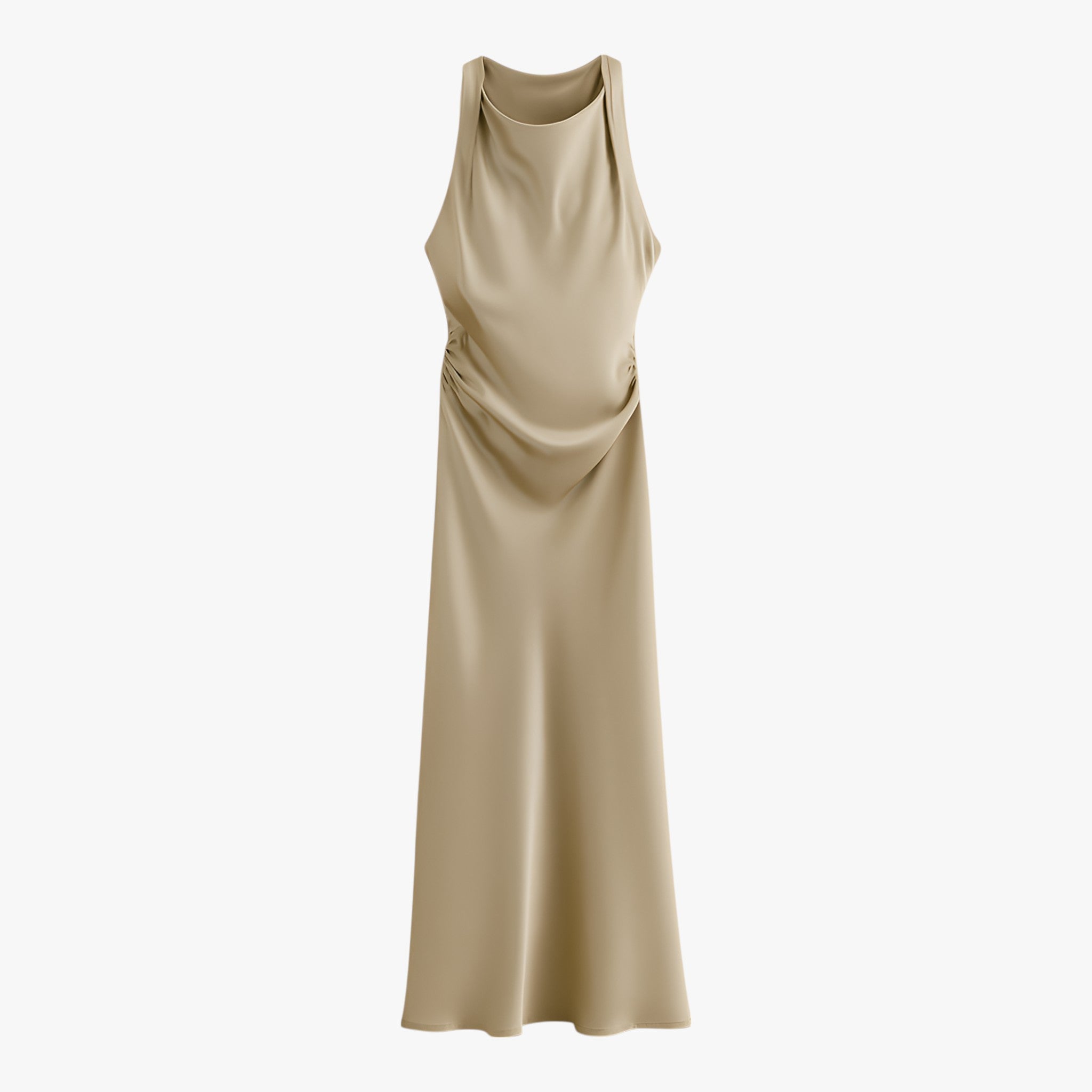 Jurken : Ella Elegante Satijn Zomerjurk Dames Khaki - De Perfecte Elegant Satijn Zomerjurk Dames voor Jouw Zomerstijl in Khaki van Vanda Liamo