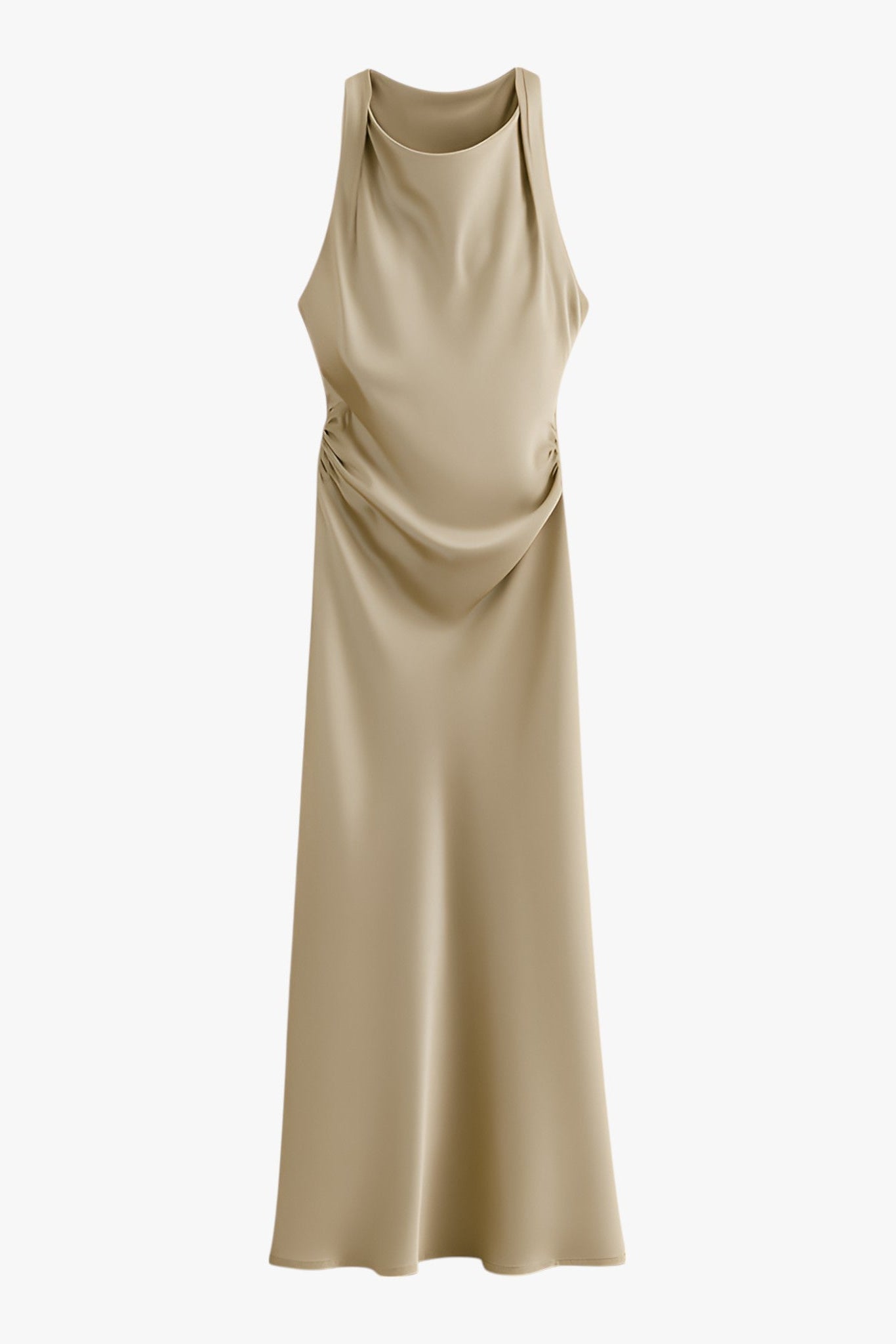 Jurken : Ella Elegante Satijn Zomerjurk Dames Khaki - De Perfecte Elegant Satijn Zomerjurk Dames voor Jouw Zomerstijl in Khaki van Vanda Liamo