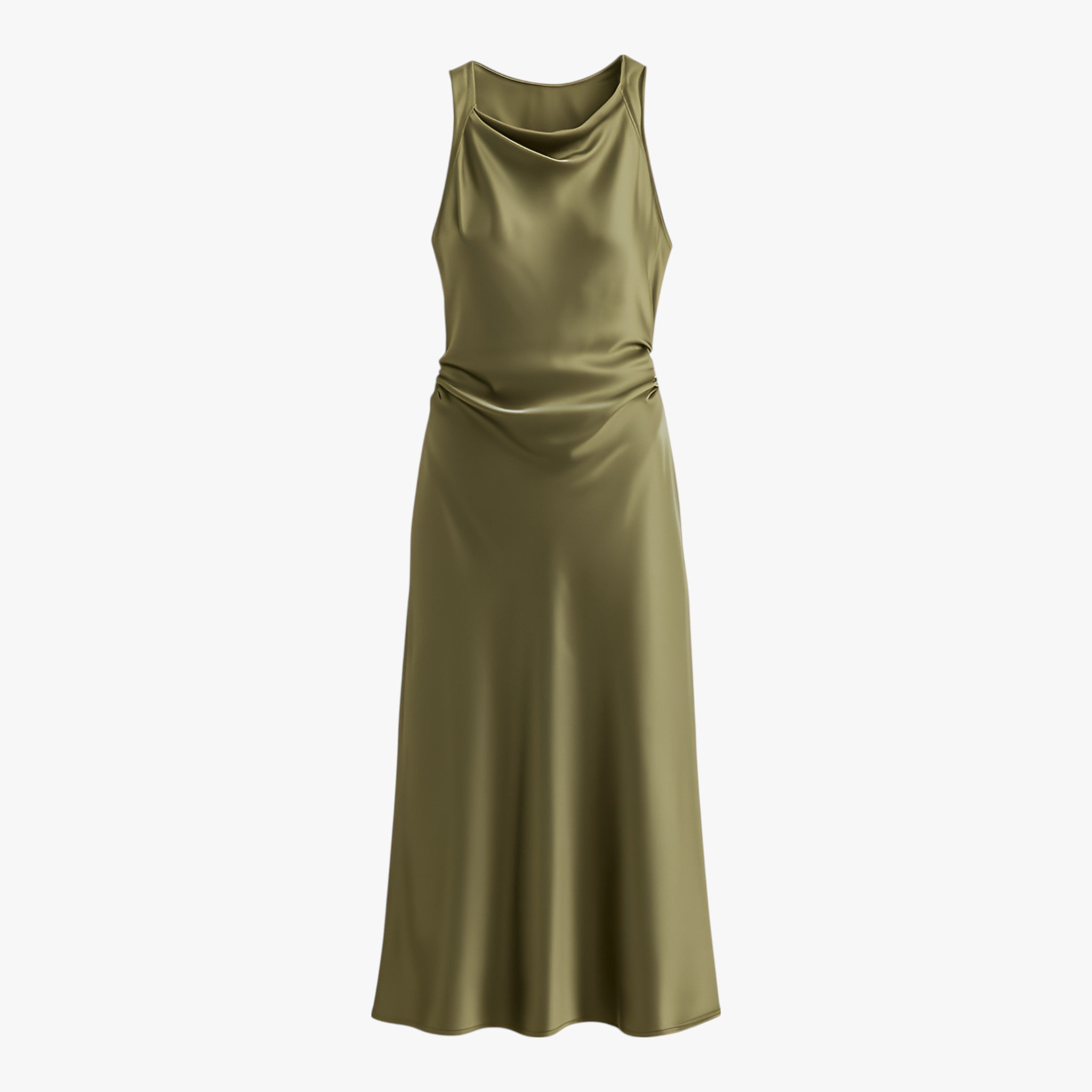 Jurken : Ella Dames Satijnen Zomerjurk - Elegante Olijfgroene Satijnjurk voor de Zomer in Olijfgroen van Vanda Liamo