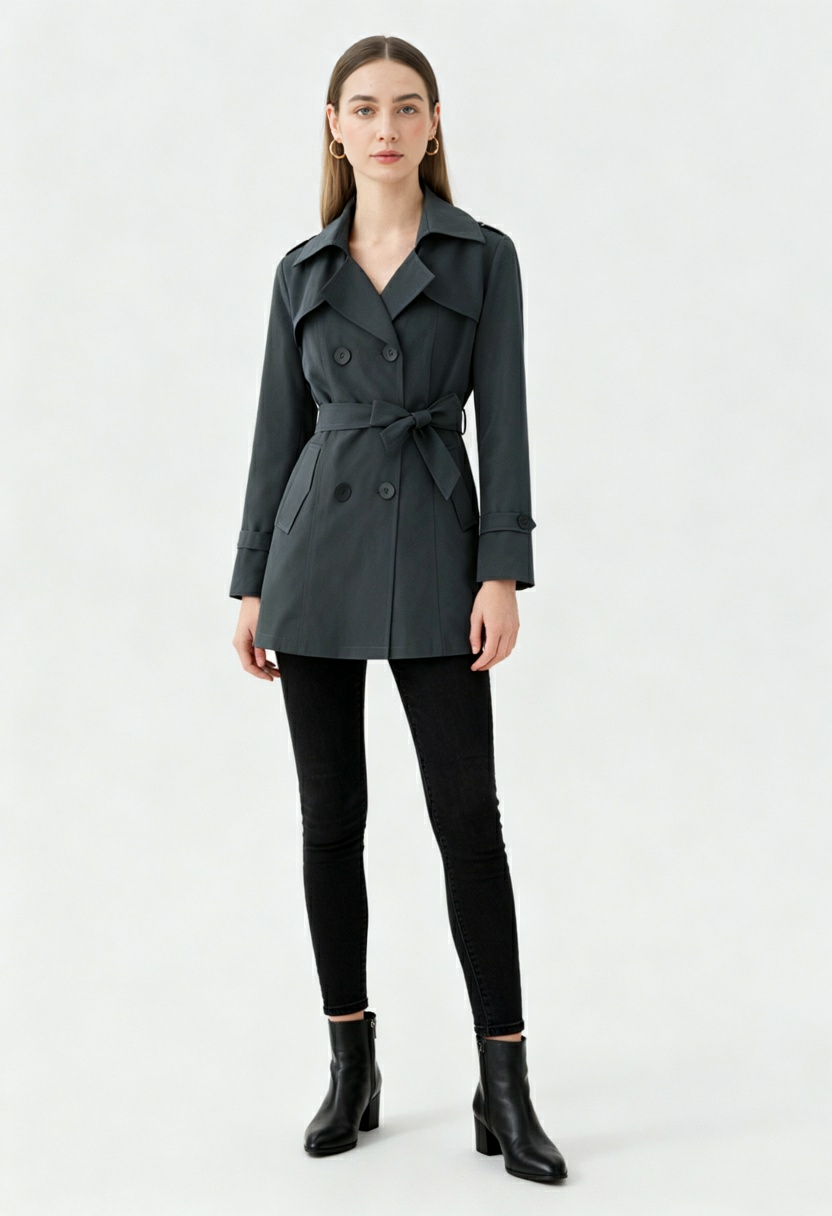 Dames Grijs Halflange Trenchcoat