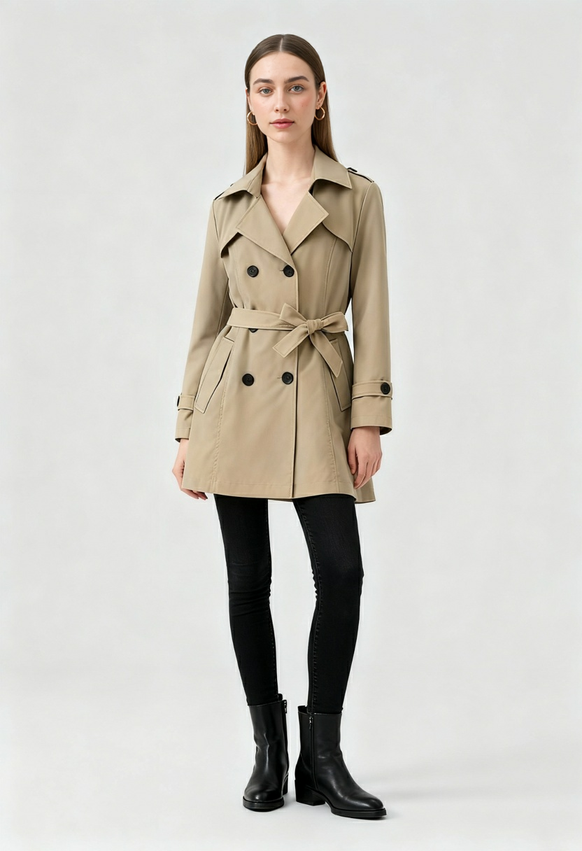 Dames Khaki Halflange Trenchcoat