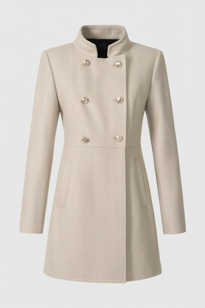 Dames Khaki Jas Winter Met Dubbele Rij Knopen