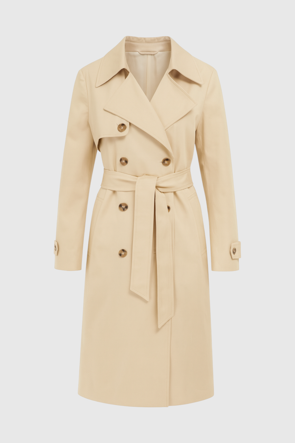 Dames Lange Beige Trenchcoat met Riem