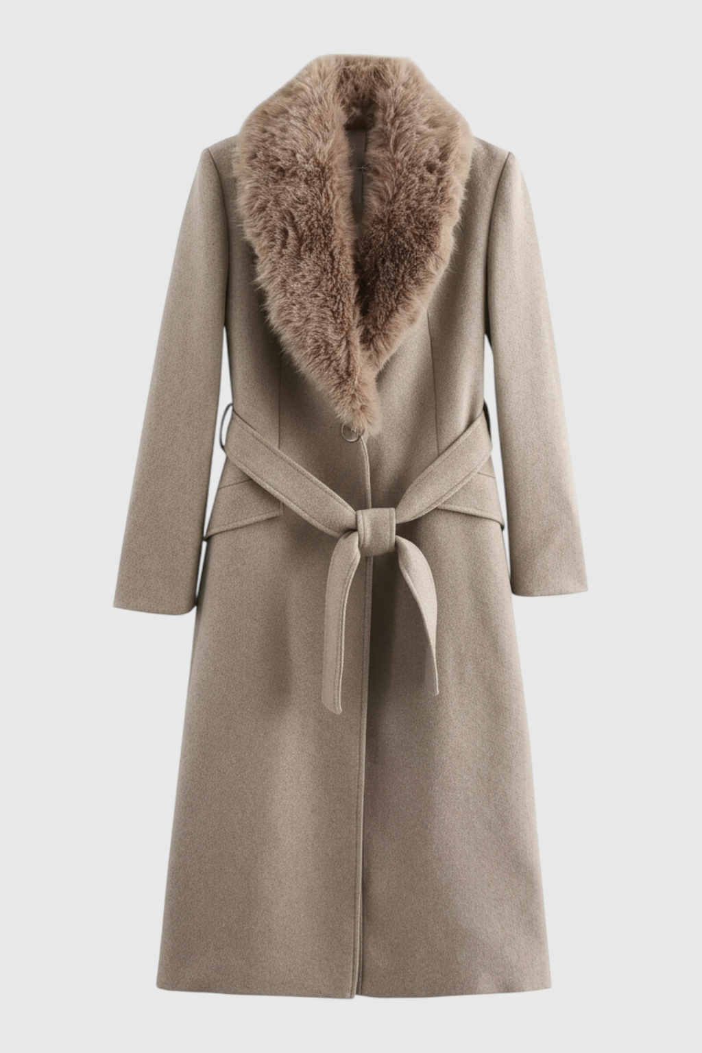 Coat : Women's Khaki Long Faux Fur Collar Winter Coat - Warm & Stylish Outerwear in Khaki van Vanda Liamo