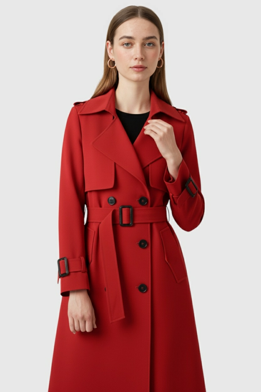Dames Lange Rood Trenchcoat