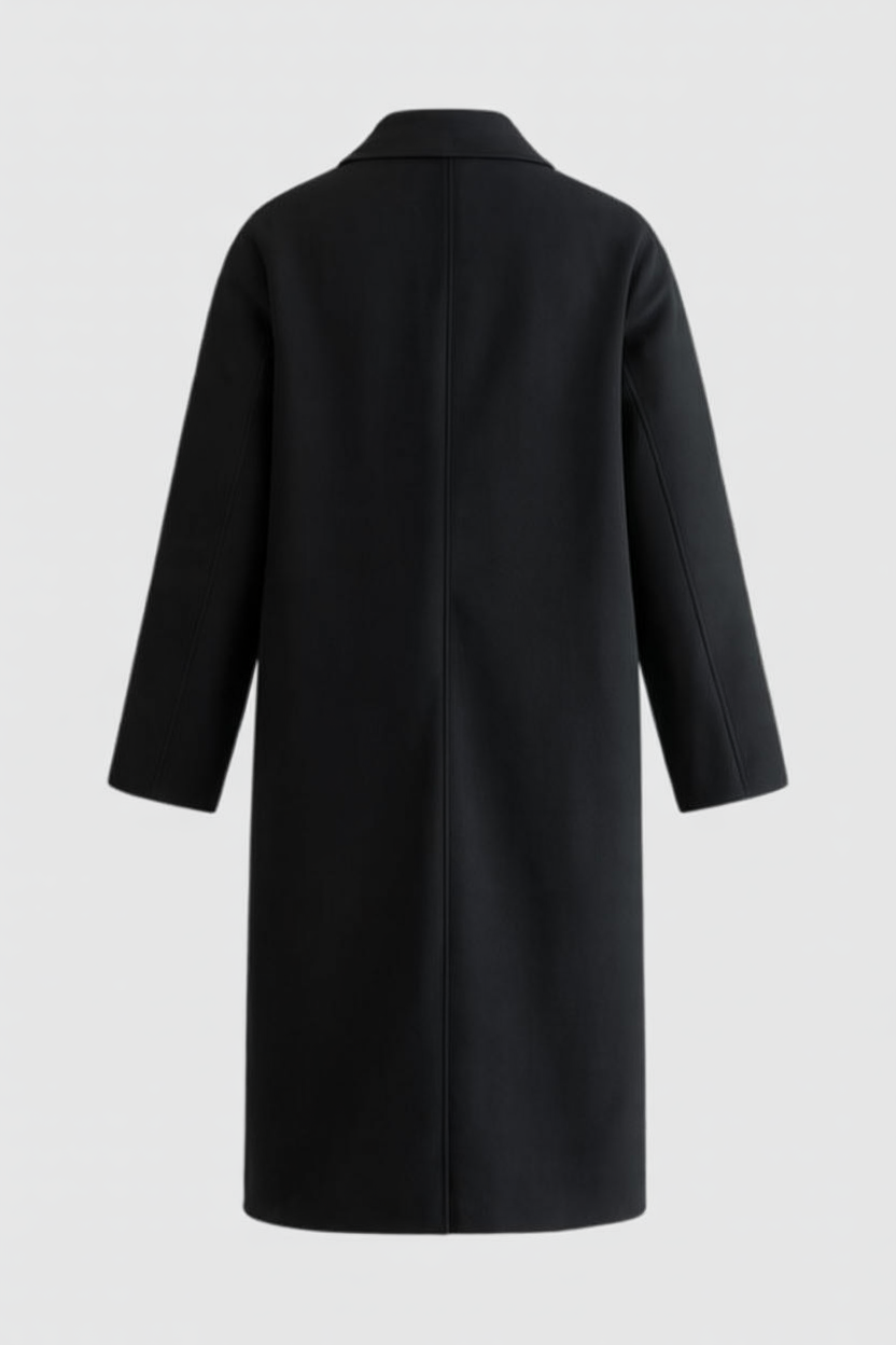 Dames Lange Zwarte Winterjas met Flip-Kraag