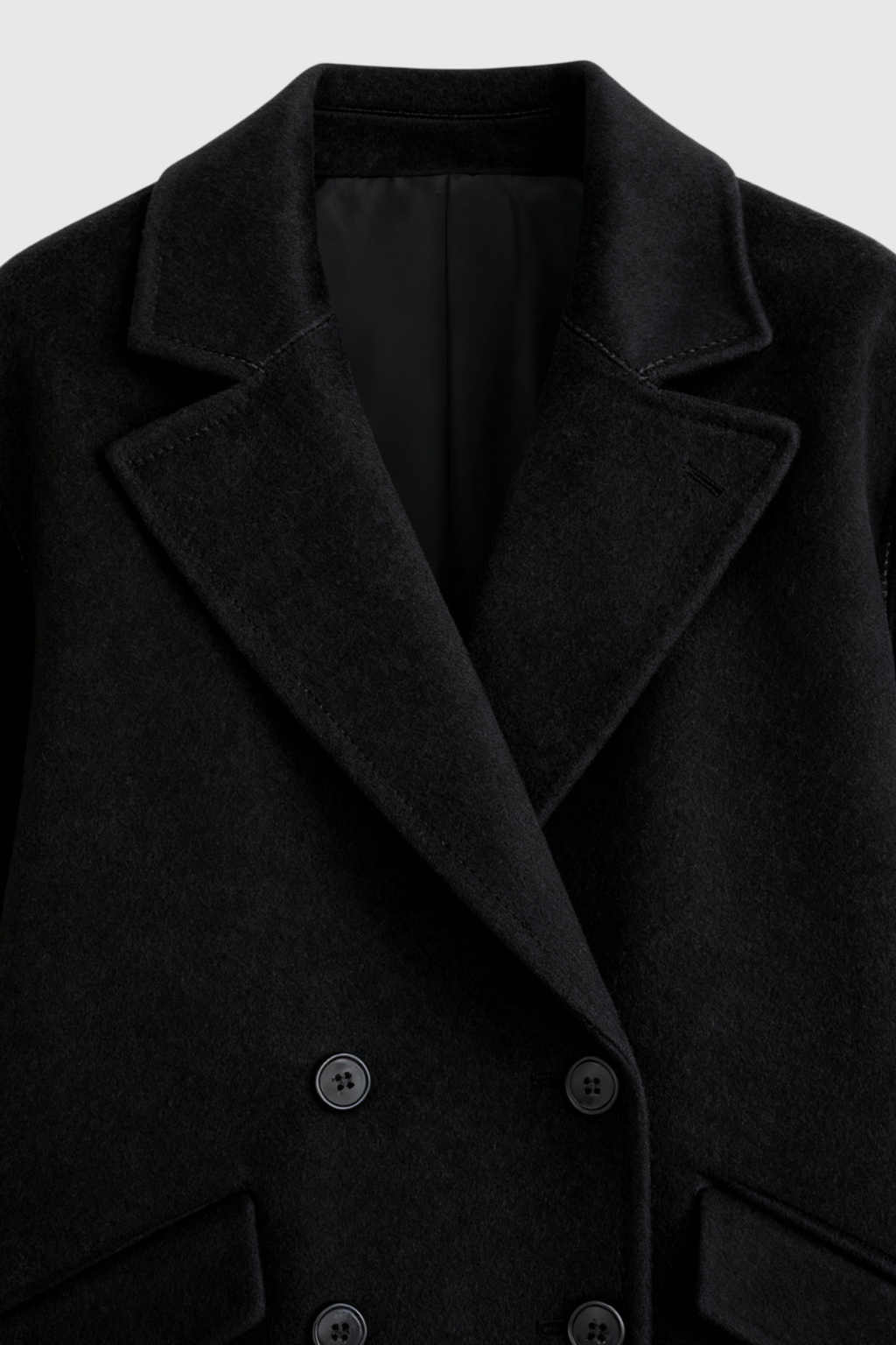 Dames Lange Zwarte Winterjas met Flip-Kraag