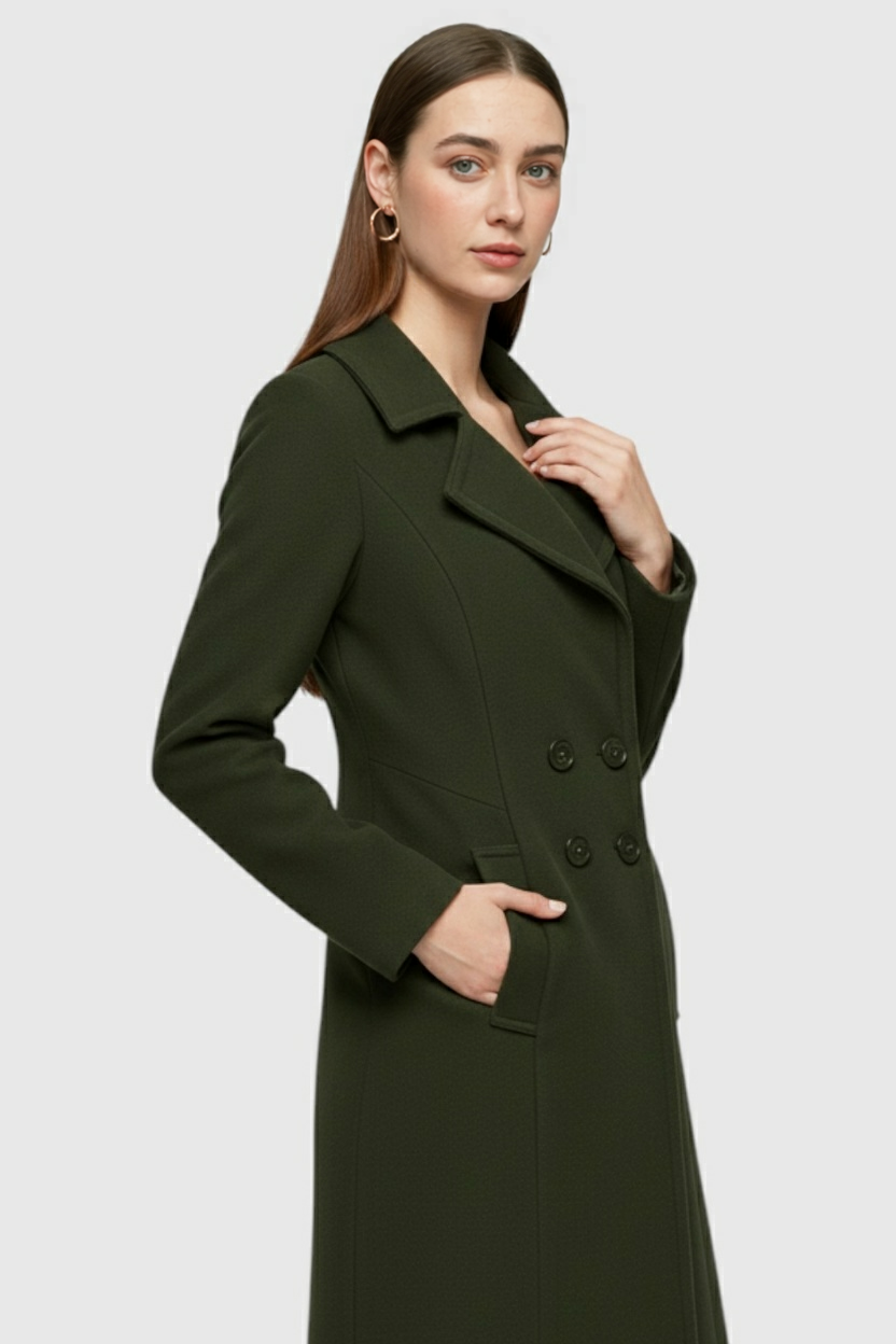 Dames Legergroen Wol Trenchcoat