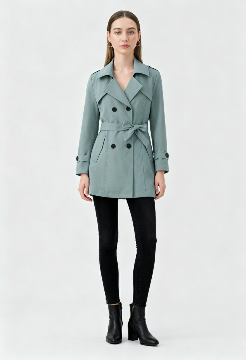 Dames Lichtgroen Halflange Trenchcoat