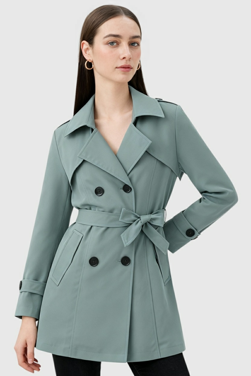 Dames Lichtgroen Halflange Trenchcoat