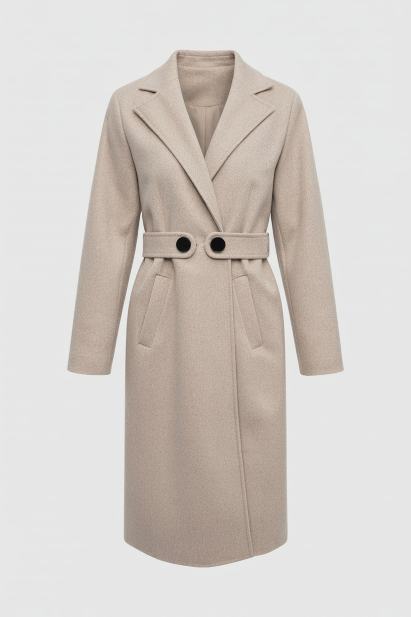Women's Mid-Length Beige Wool Coat