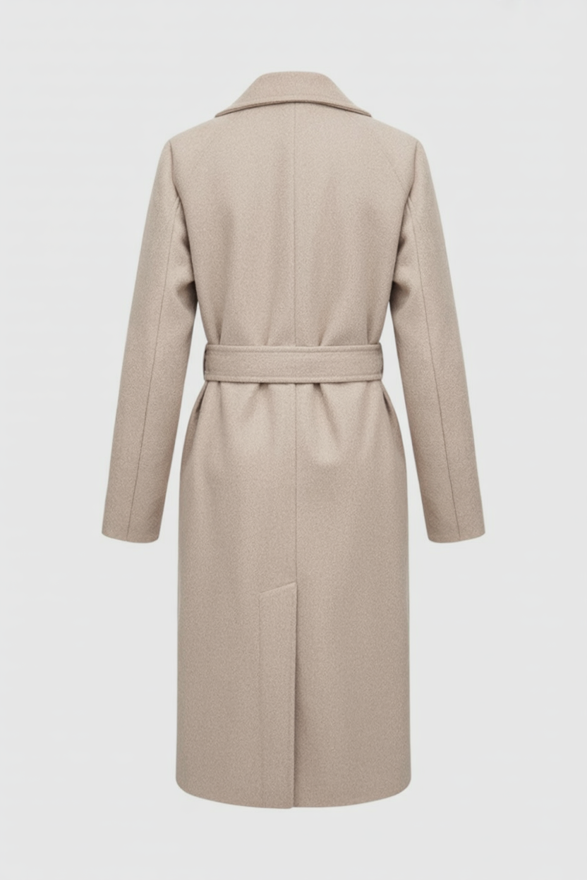 Dames Middellange Beige Wollen Jas