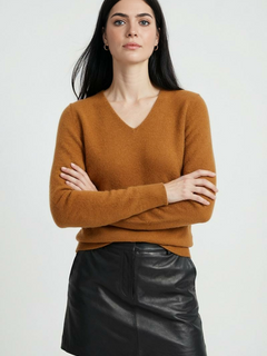 Damski pomarańczowy sweter z dekoltem w serek