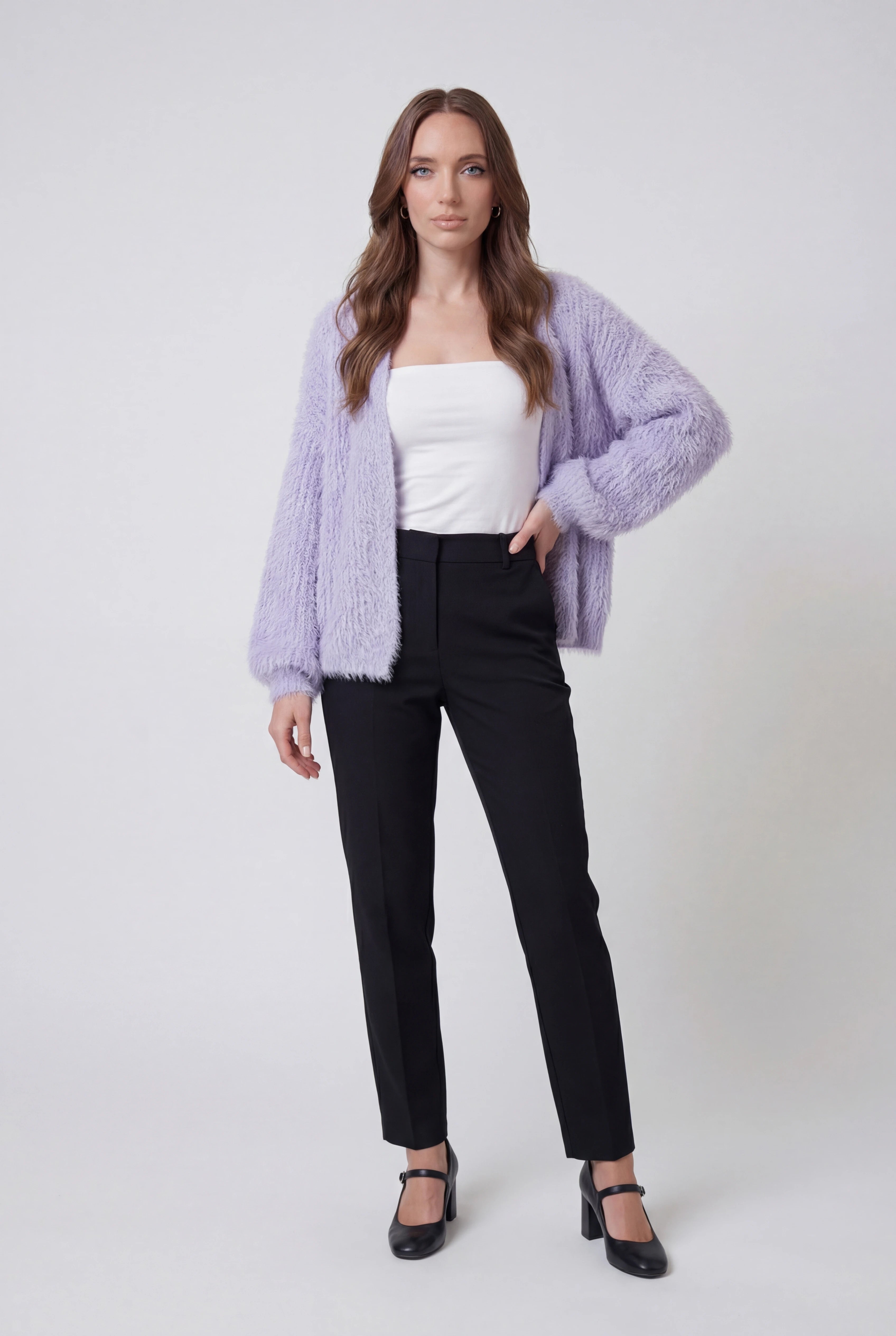 Women's Purple Acrylic Knit Warm Cardigan