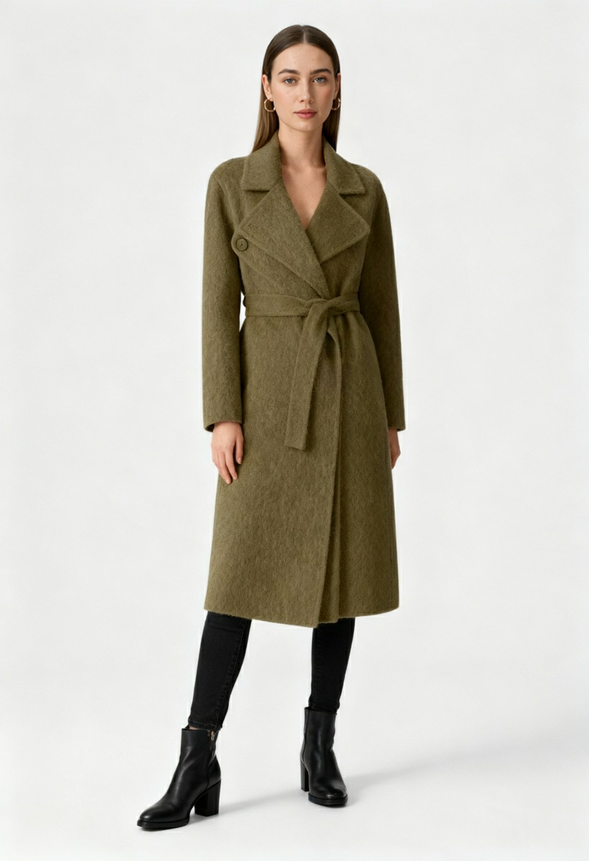 Dames Trendy Lange Khaki Overjas